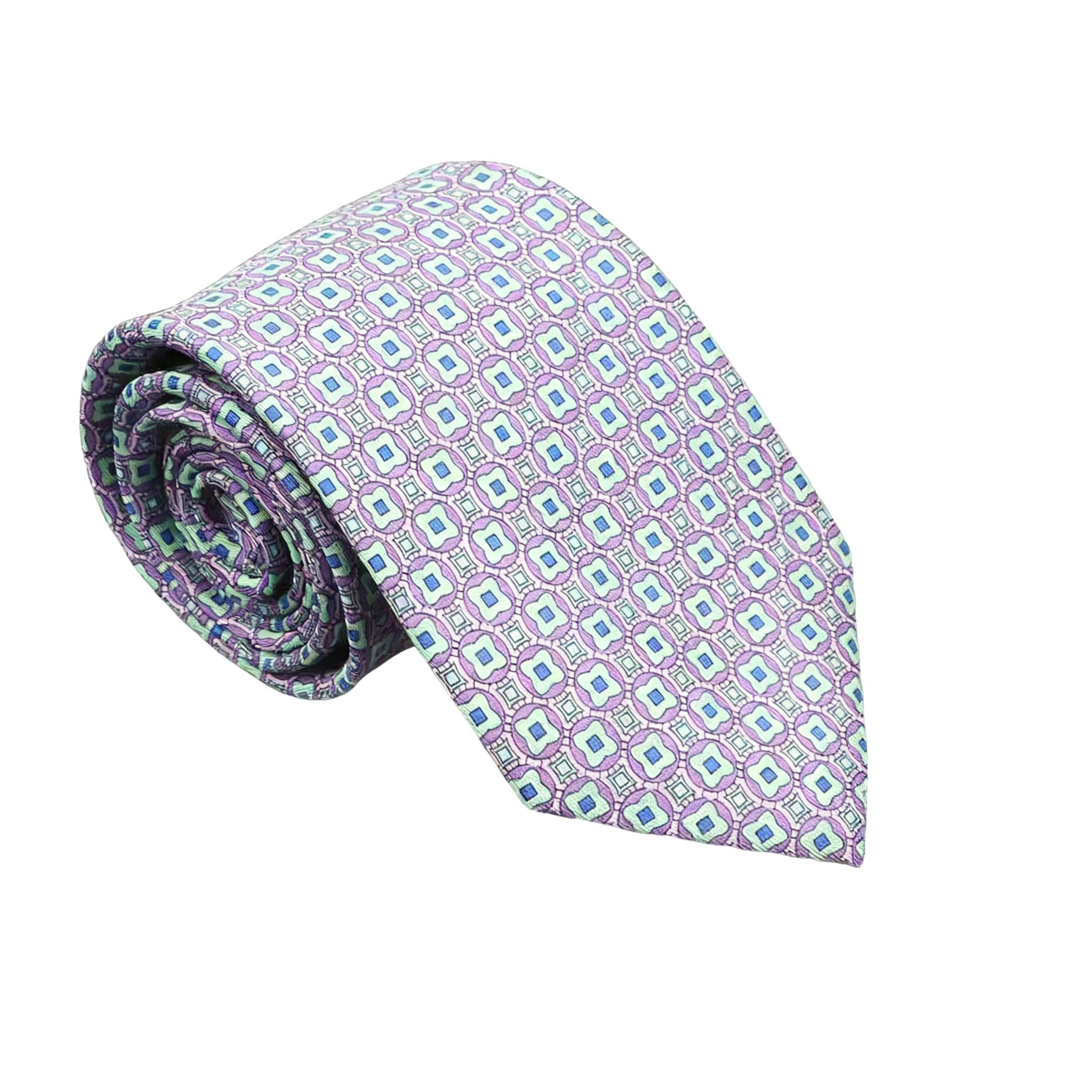Purple Green Geometric Necktie