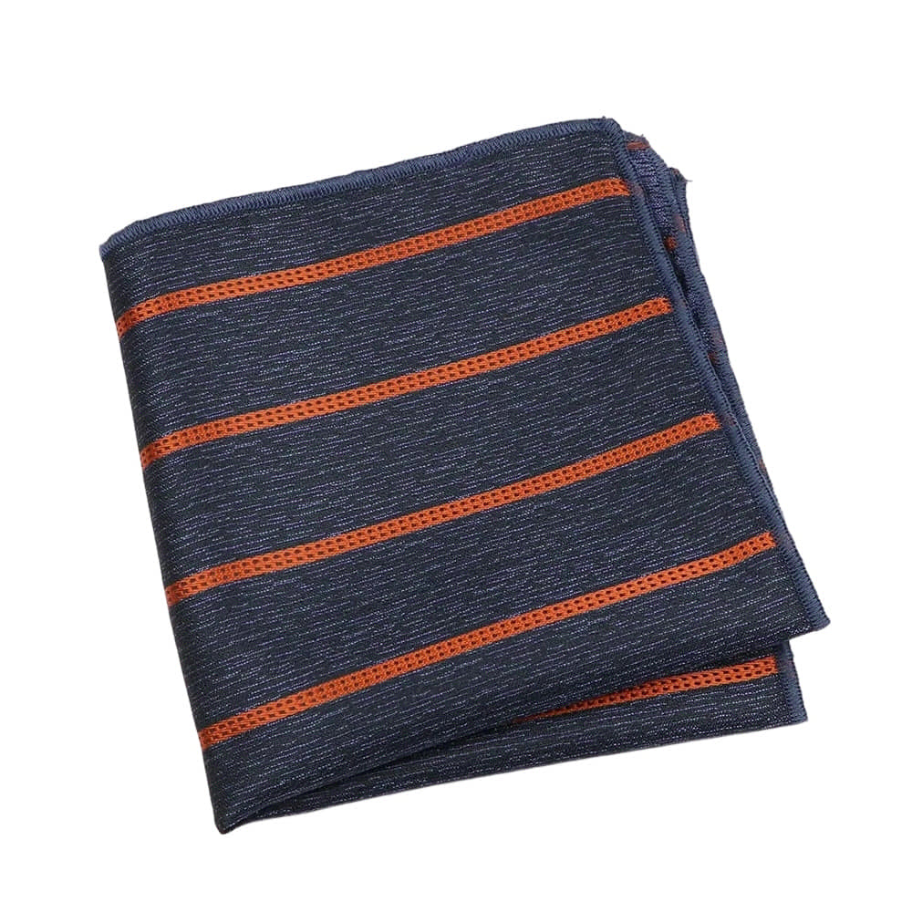 Navy Blue Orange Striped Pocket Square