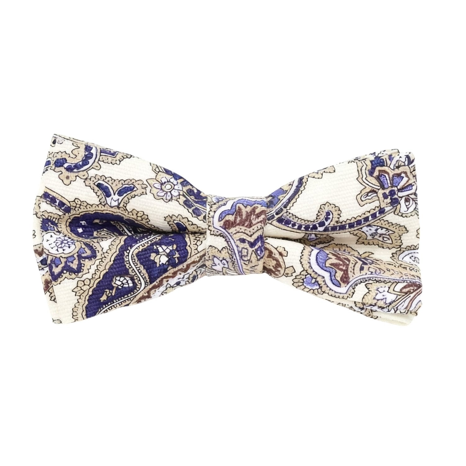 Beige With Blue And Brown Paisley Bowtie