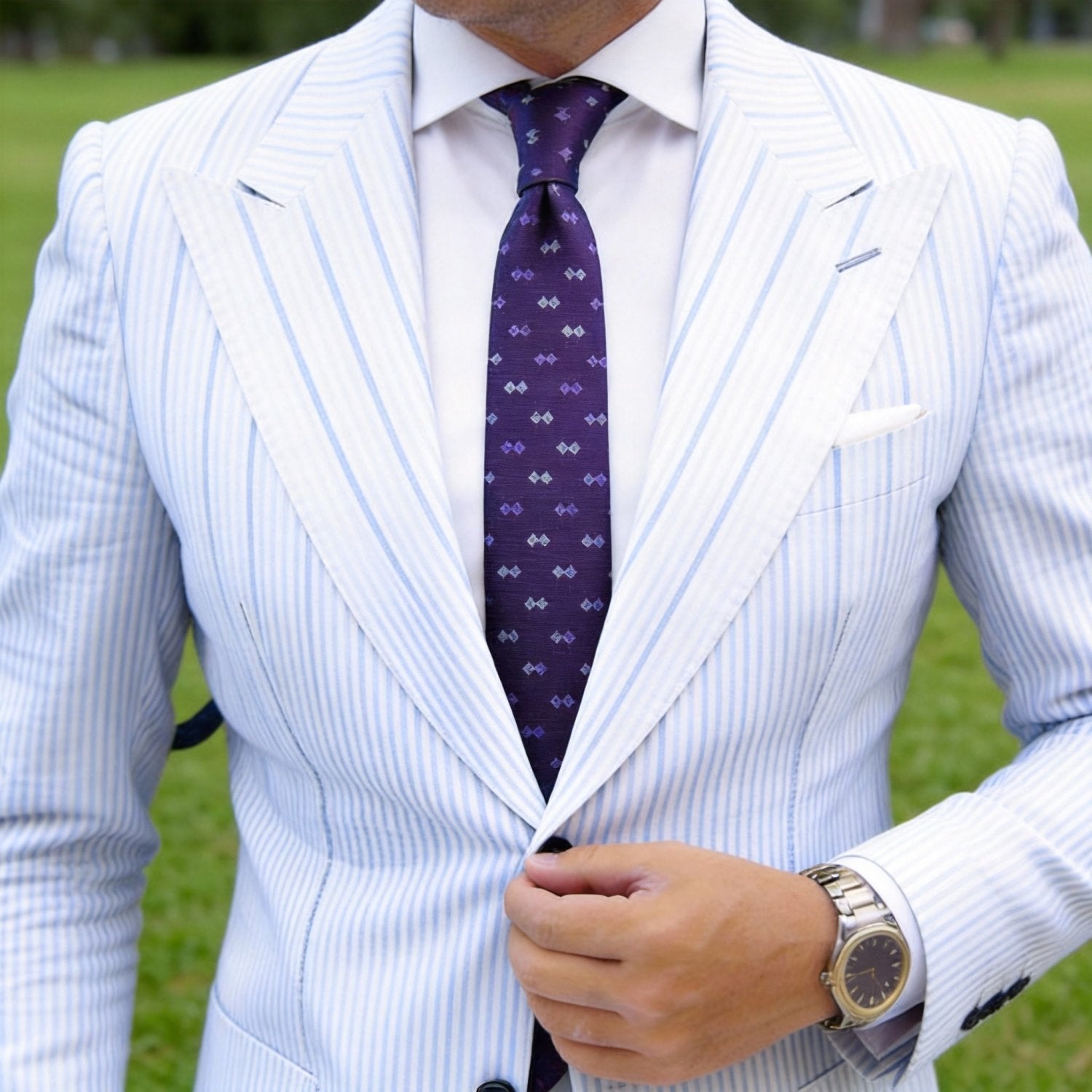 Purple With White Small Square Necktie