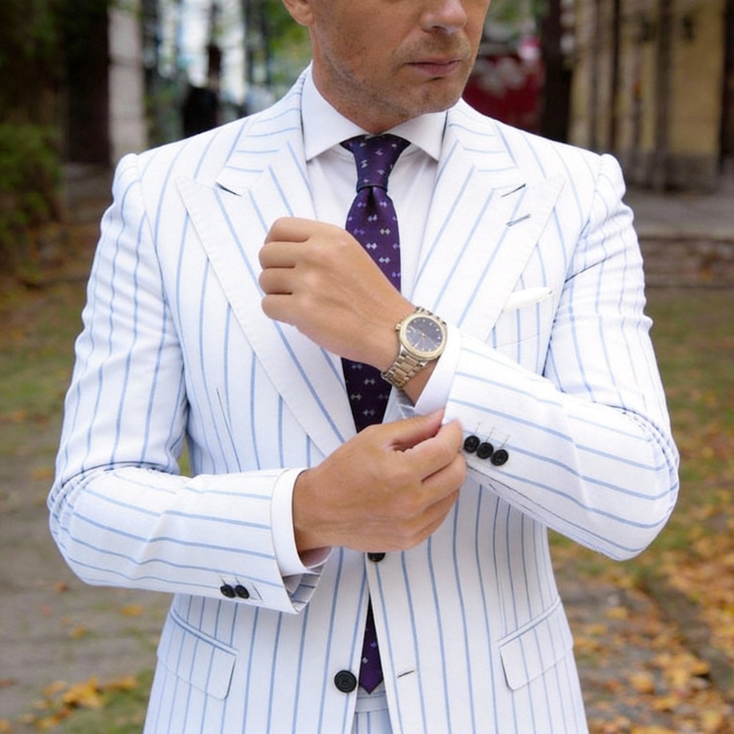 Purple With White Small Square Necktie
