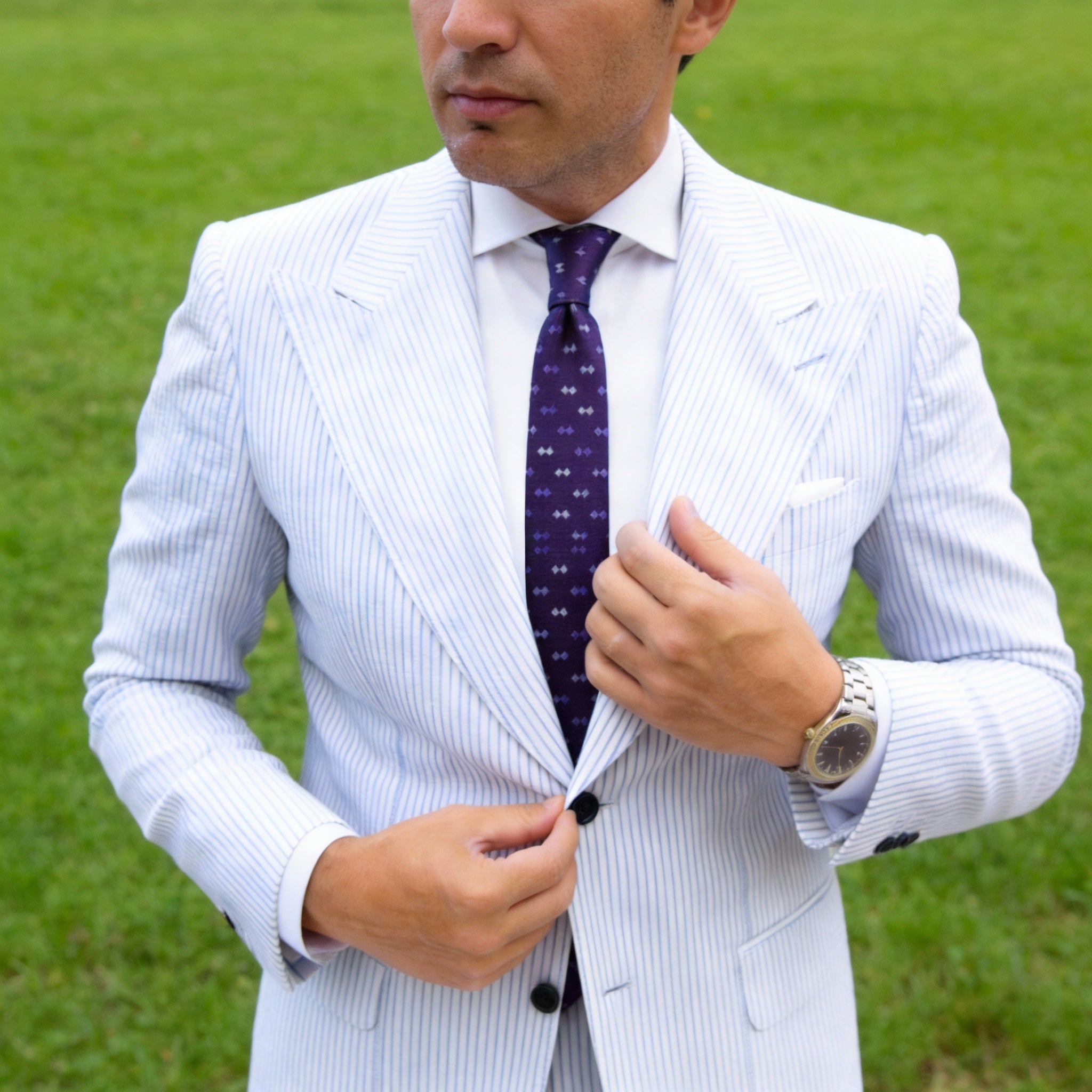 Purple With White Small Square Necktie