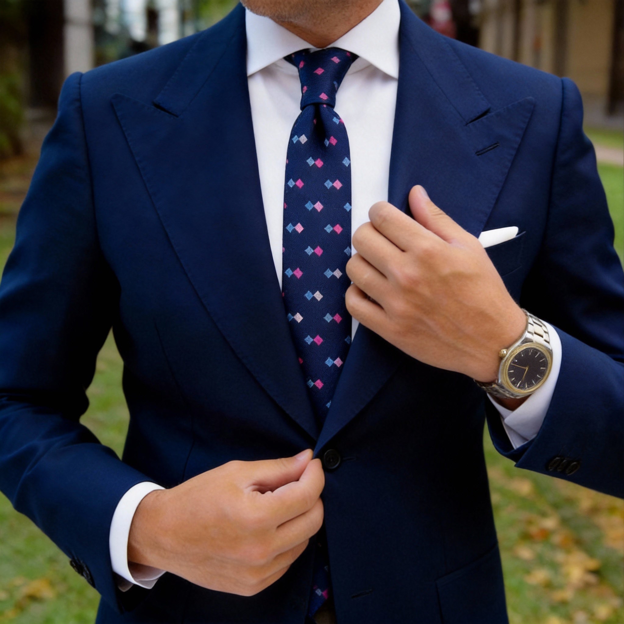 Dark Blue With Multicolor Small Square Necktie