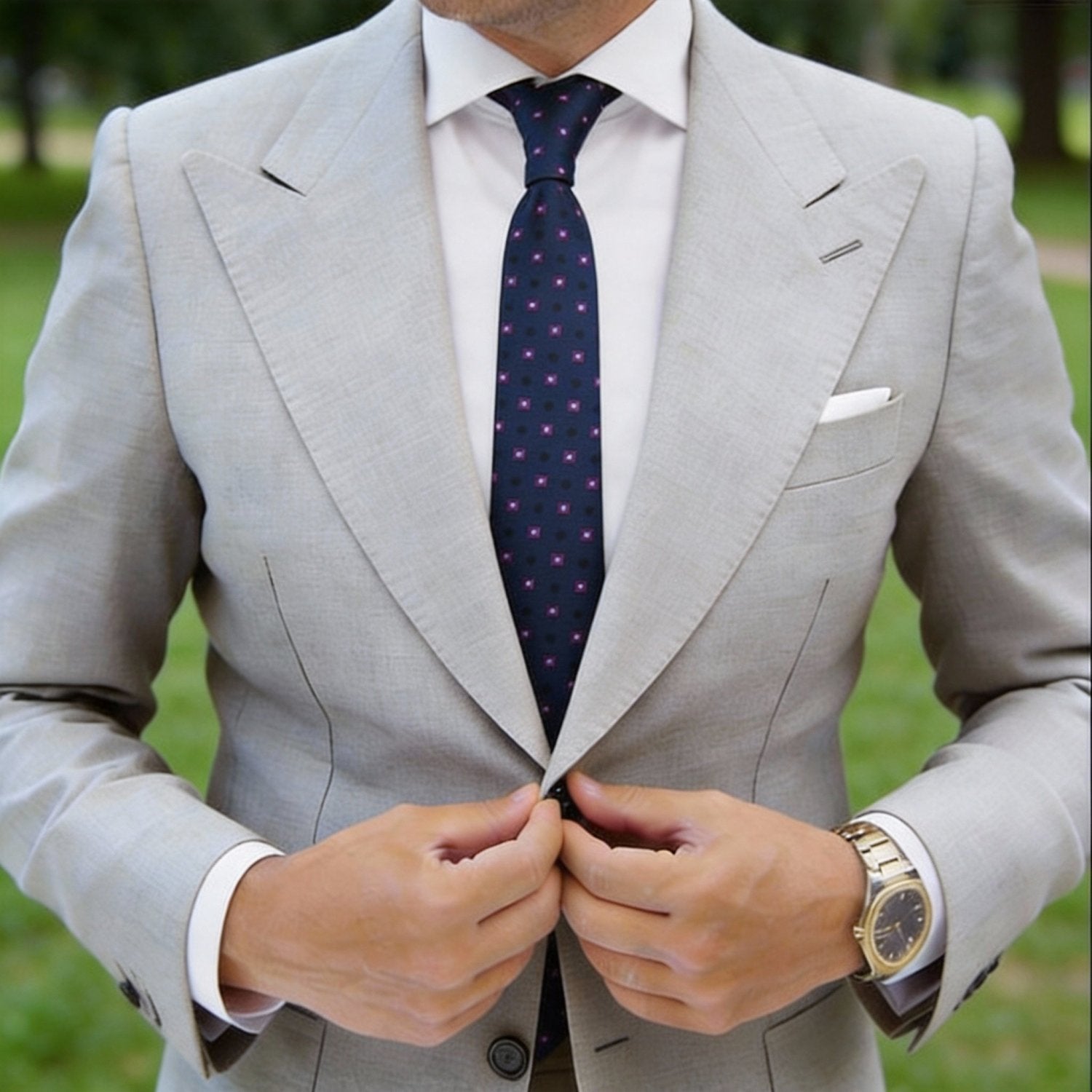 Navy Blue With Purple And Black Square Necktie