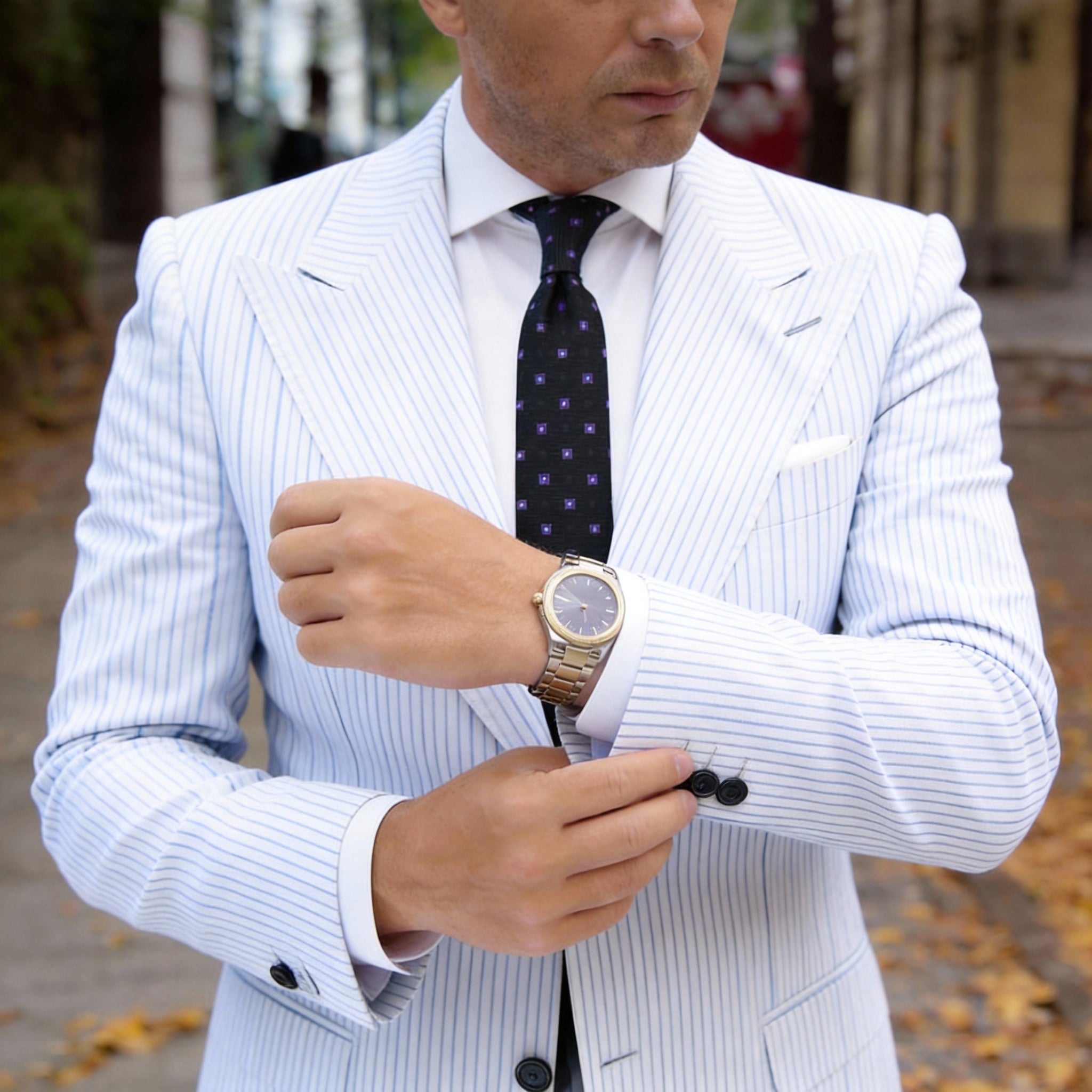 Black Necktie With Purple Small Squares