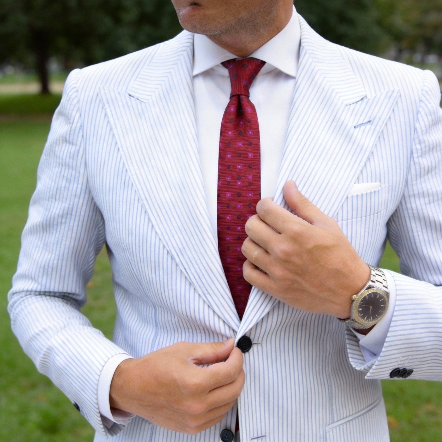 Red With Black Dots Pink Squares Necktie