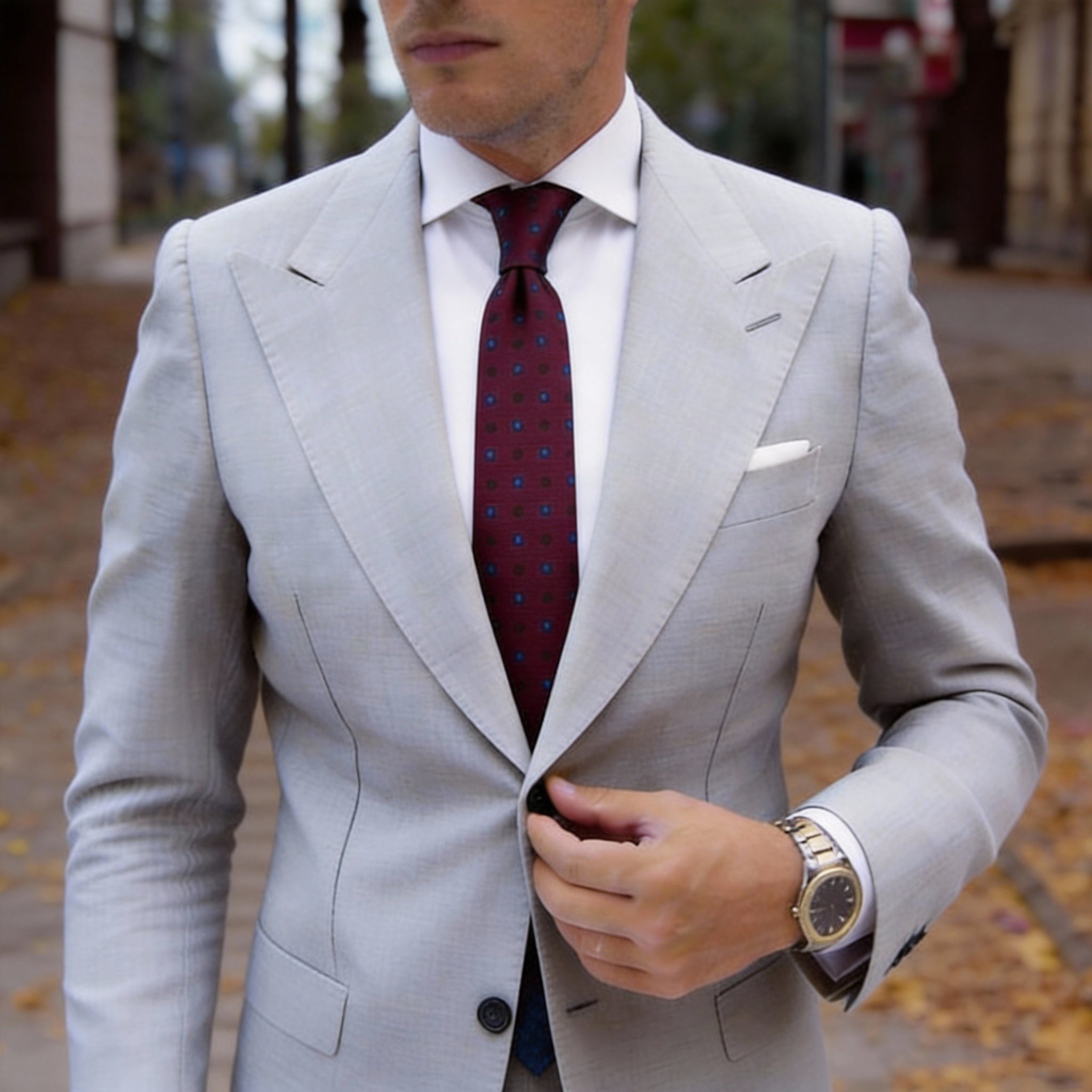 Red With Blue Square Brown Dot Necktie