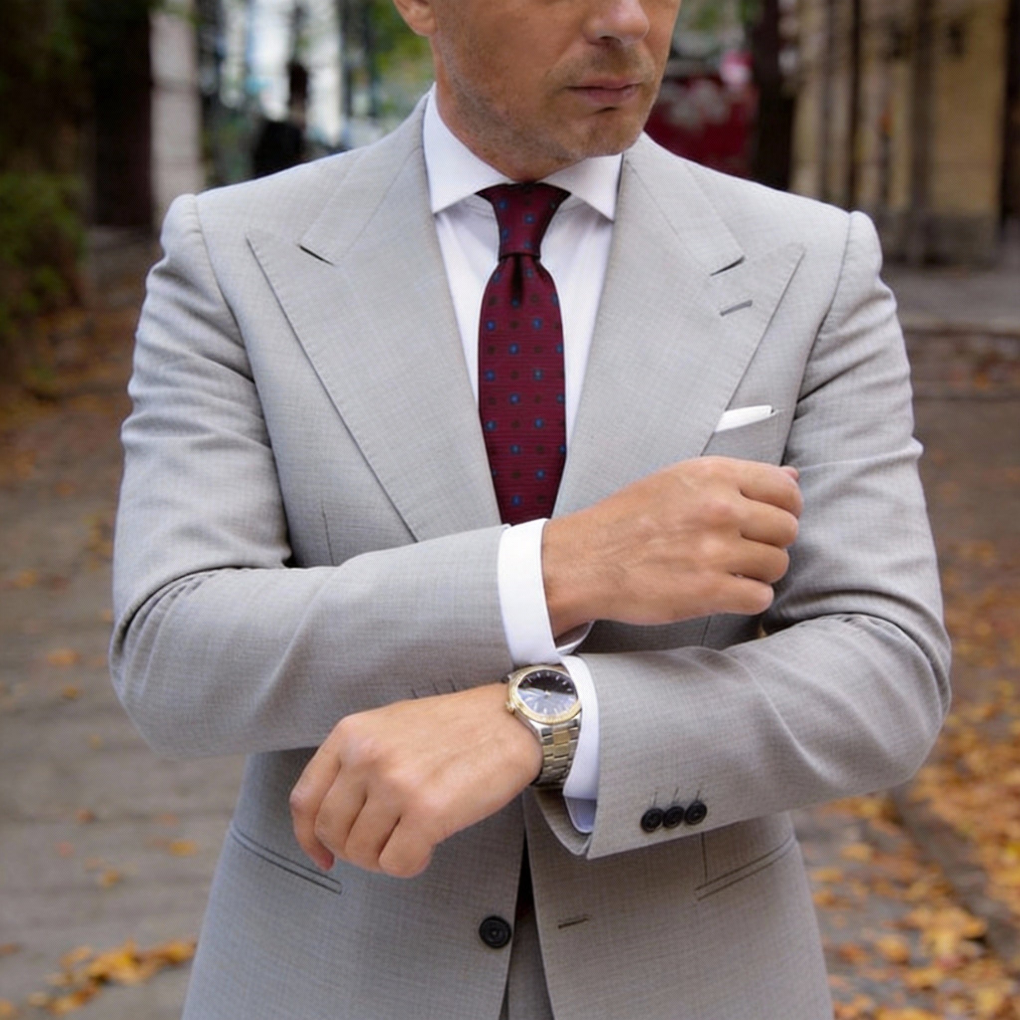 Red With Blue Square Brown Dot Necktie