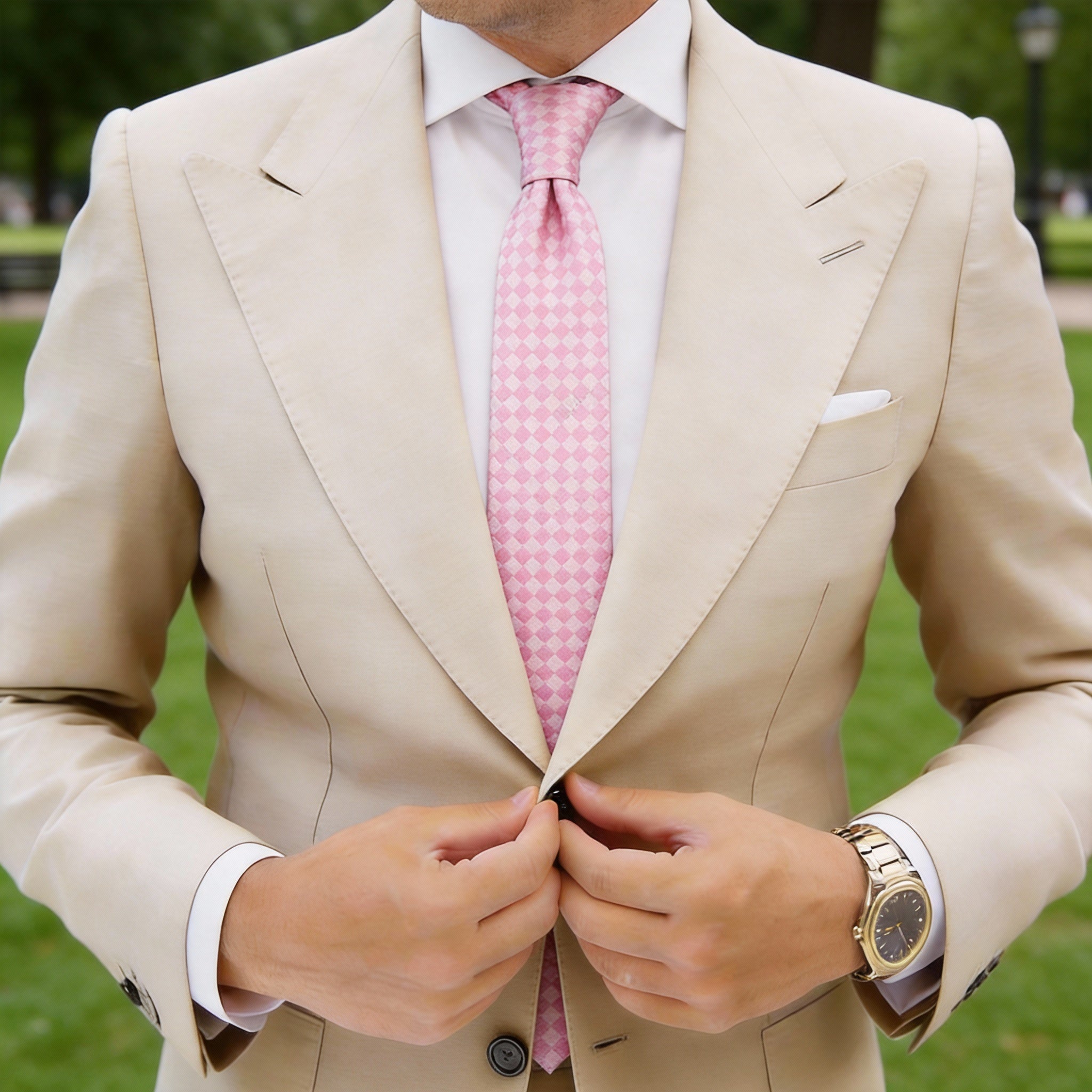 Pink With Dark Pink Checkered Necktie