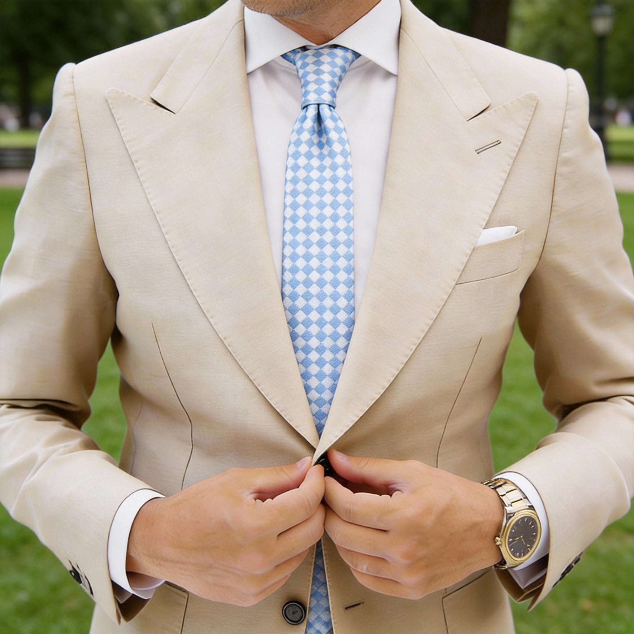 Light Blue With White Check Necktie