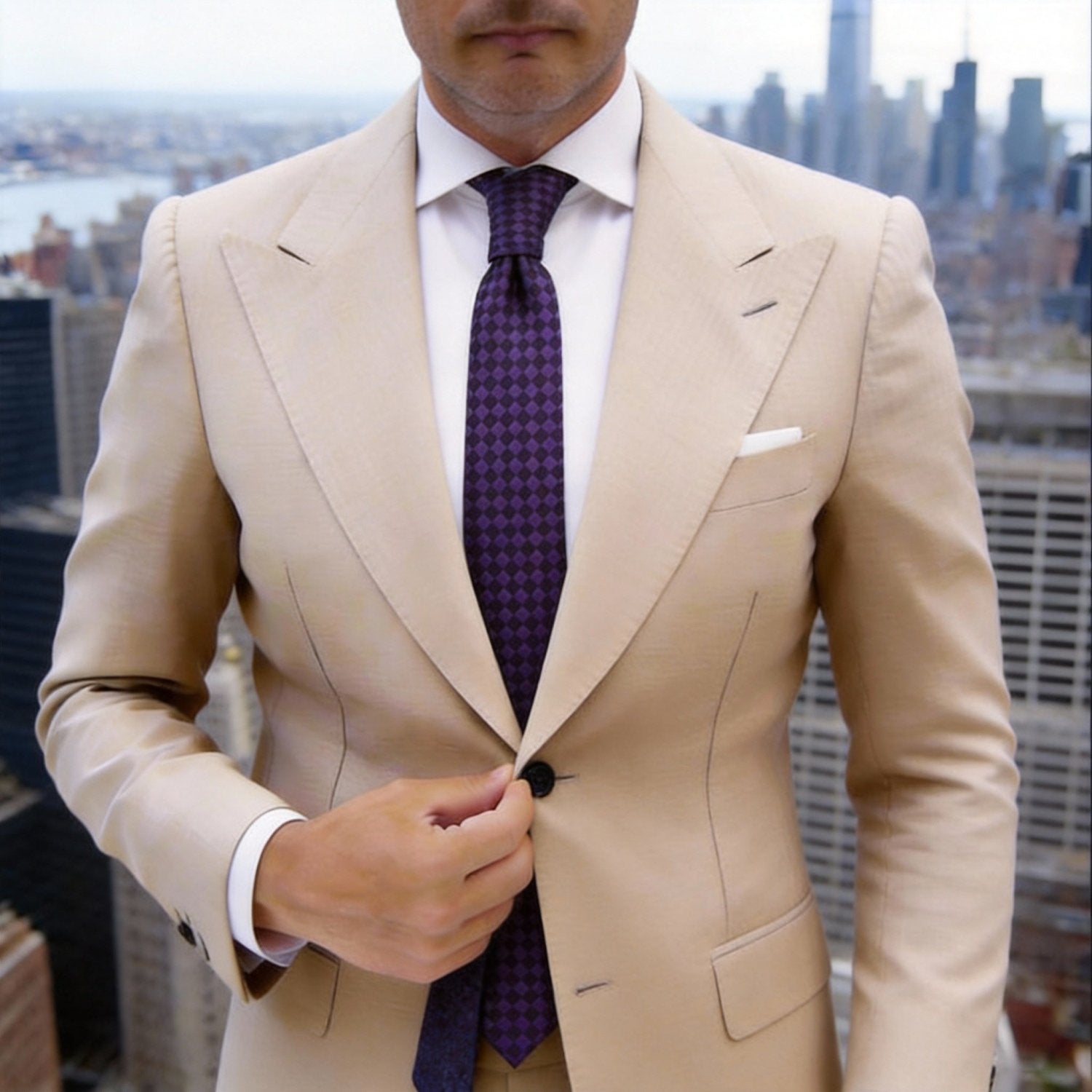 Purple With Black Checkered Necktie