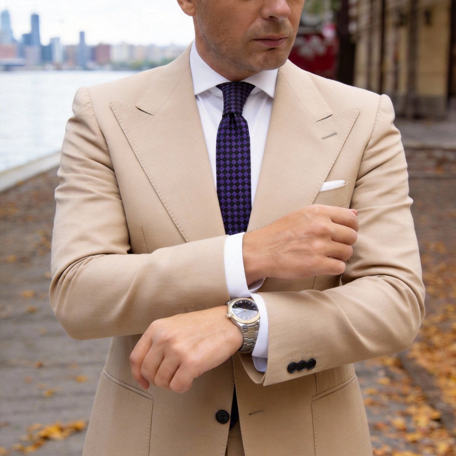 Purple With Black Checkered Necktie