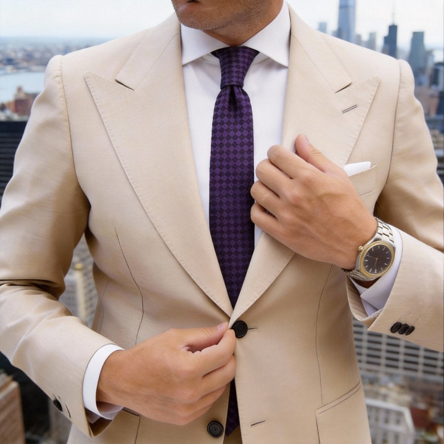 Purple With Black Checkered Necktie