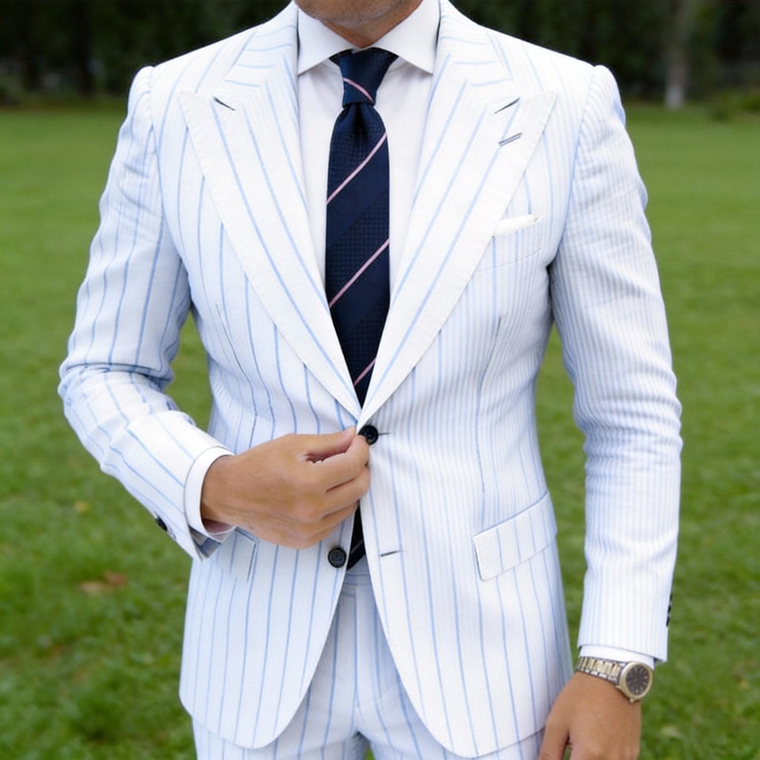 Navy Blue Necktie With Pink Stripes