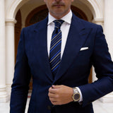 Dark Blue With Blue/White Diagonal Stripes Necktie