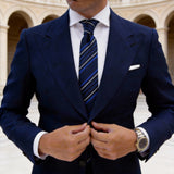 Dark Blue With Blue/White Diagonal Stripes Necktie