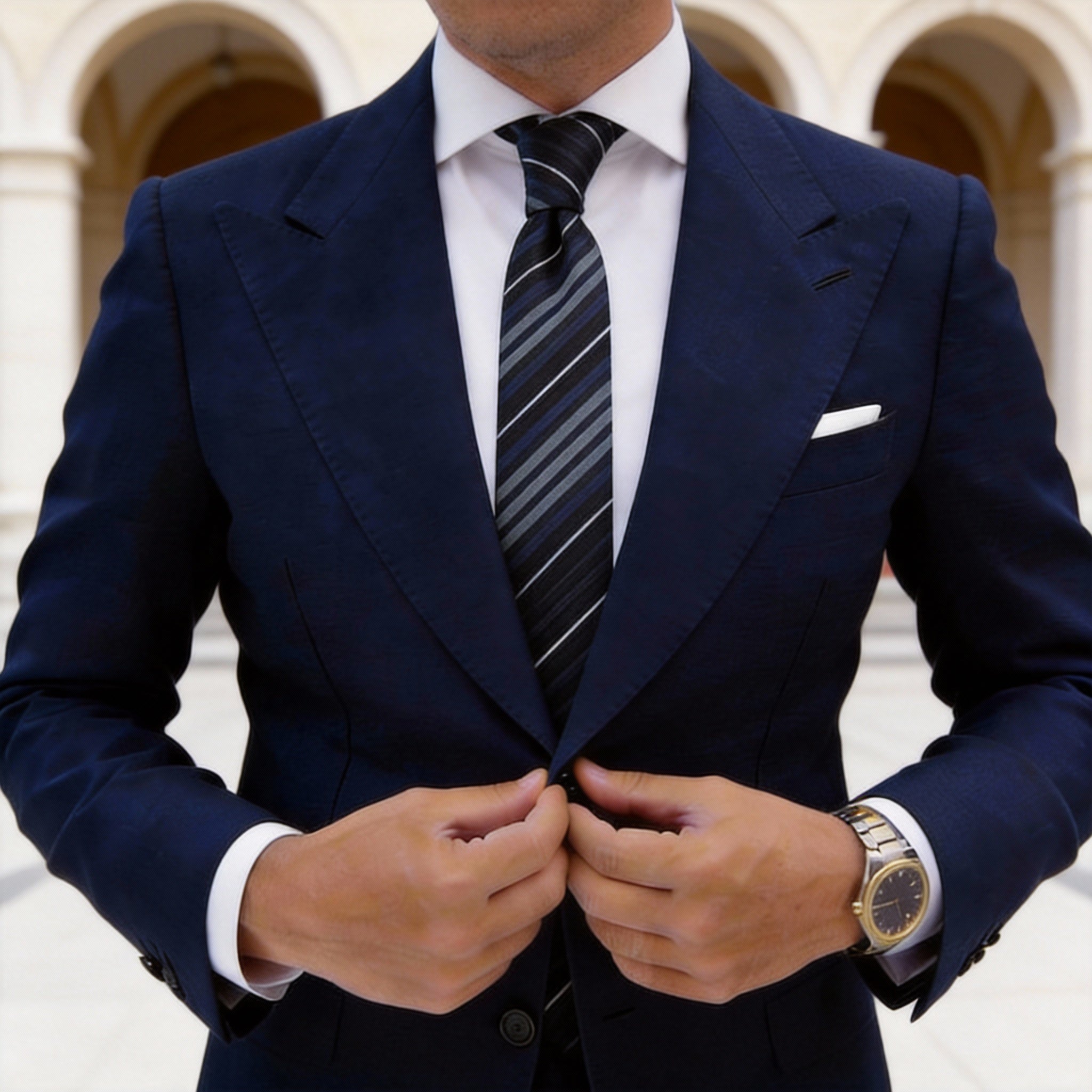 Black With Gray And White Diagonal Stripes Necktie