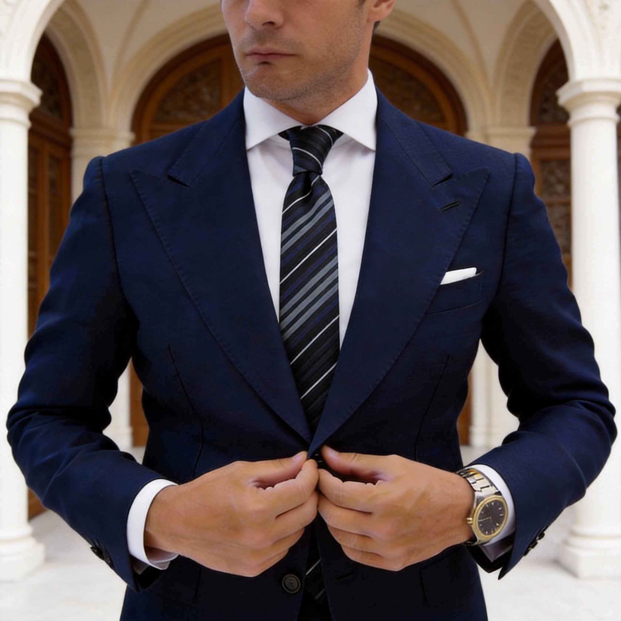 Black With Gray And White Diagonal Stripes Necktie