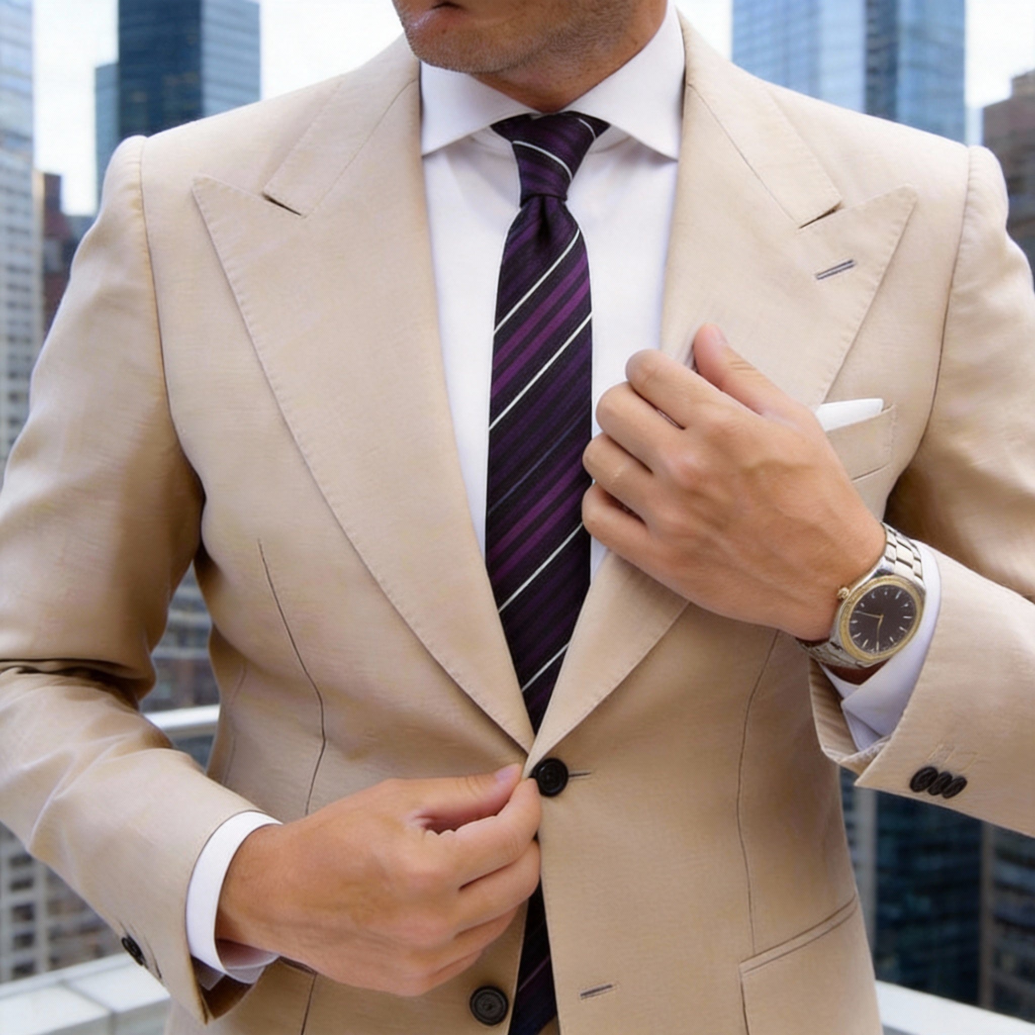Black With Purple White Striped Necktie