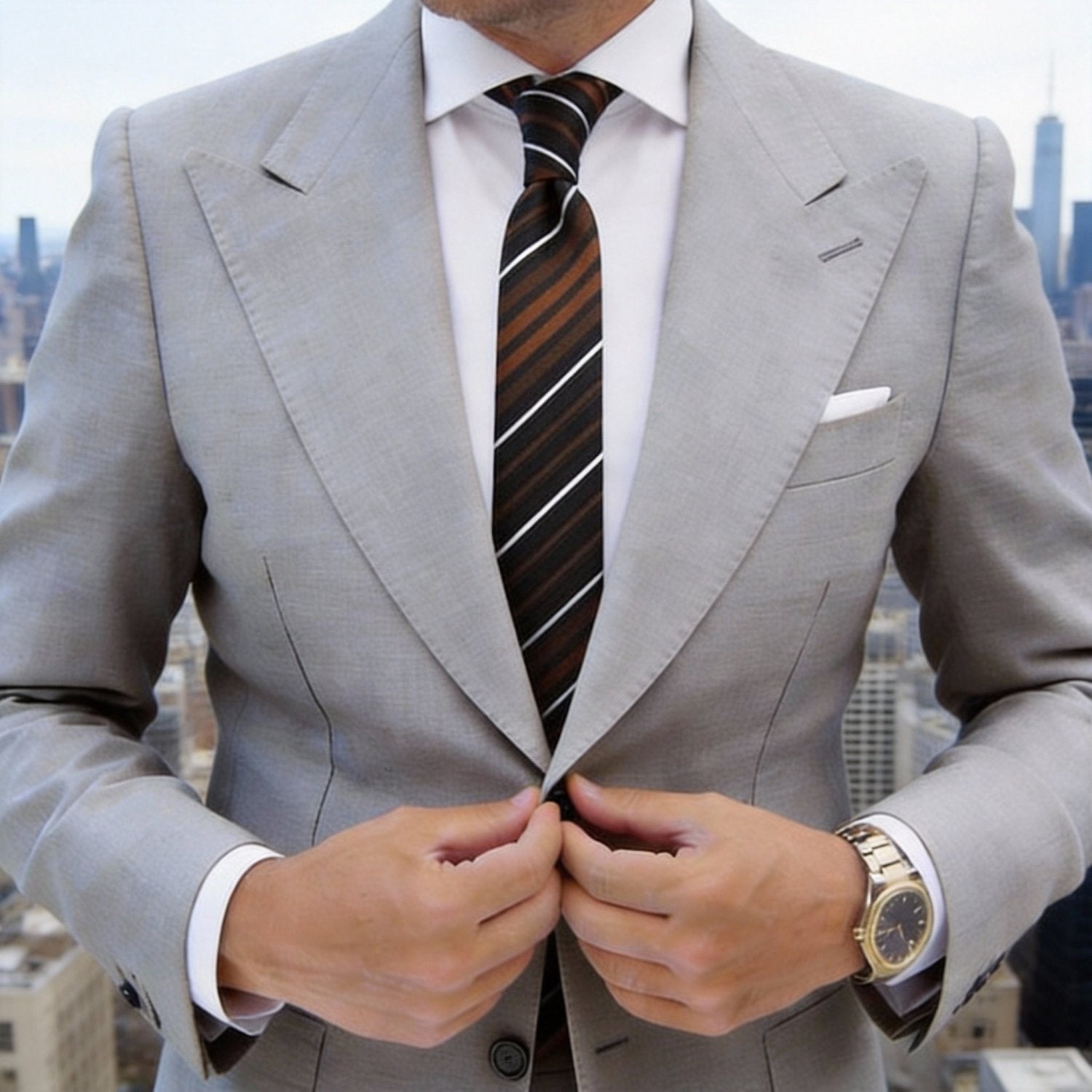 Black with Brown White Striped Necktie