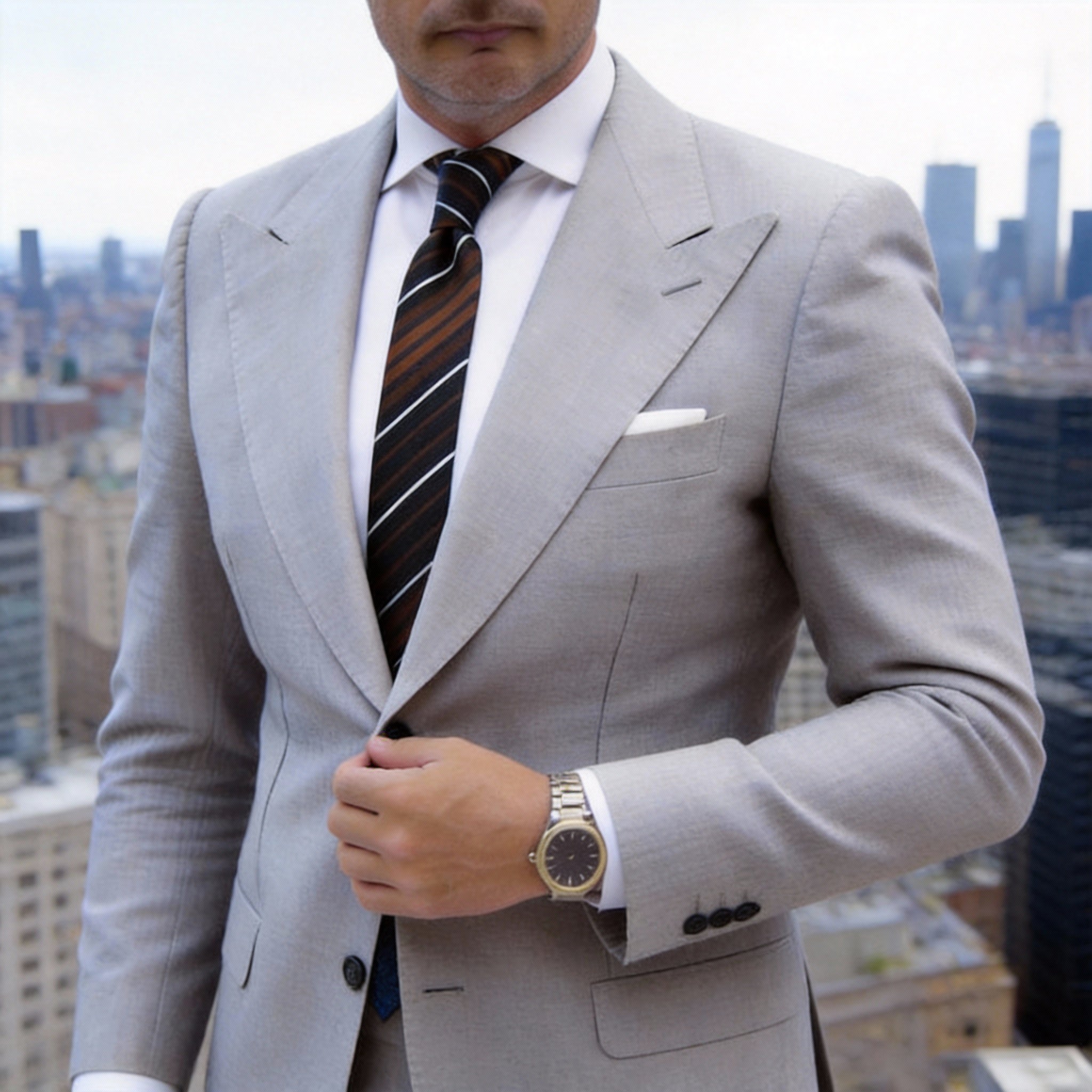 Black with Brown White Striped Necktie