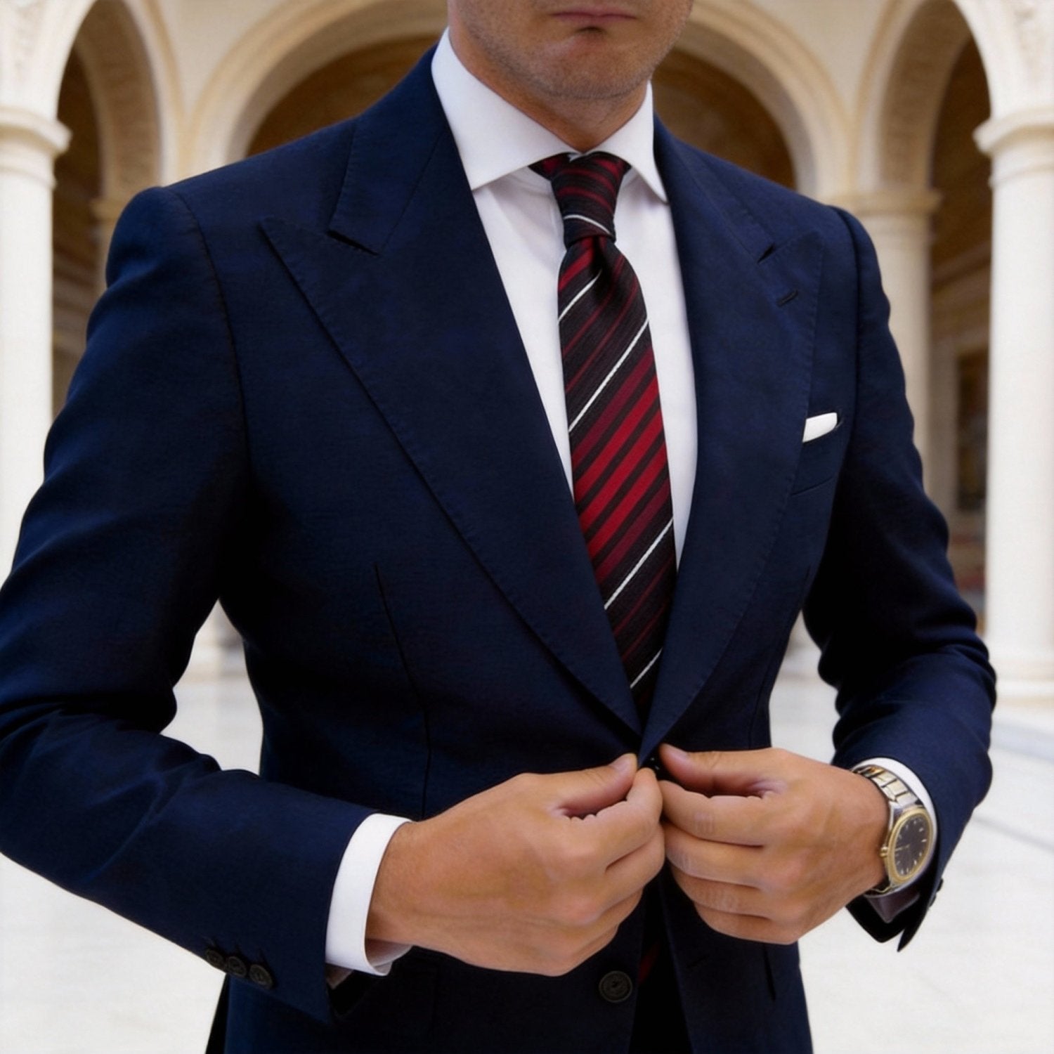 Black With Red White Diagonal Stripes Necktie