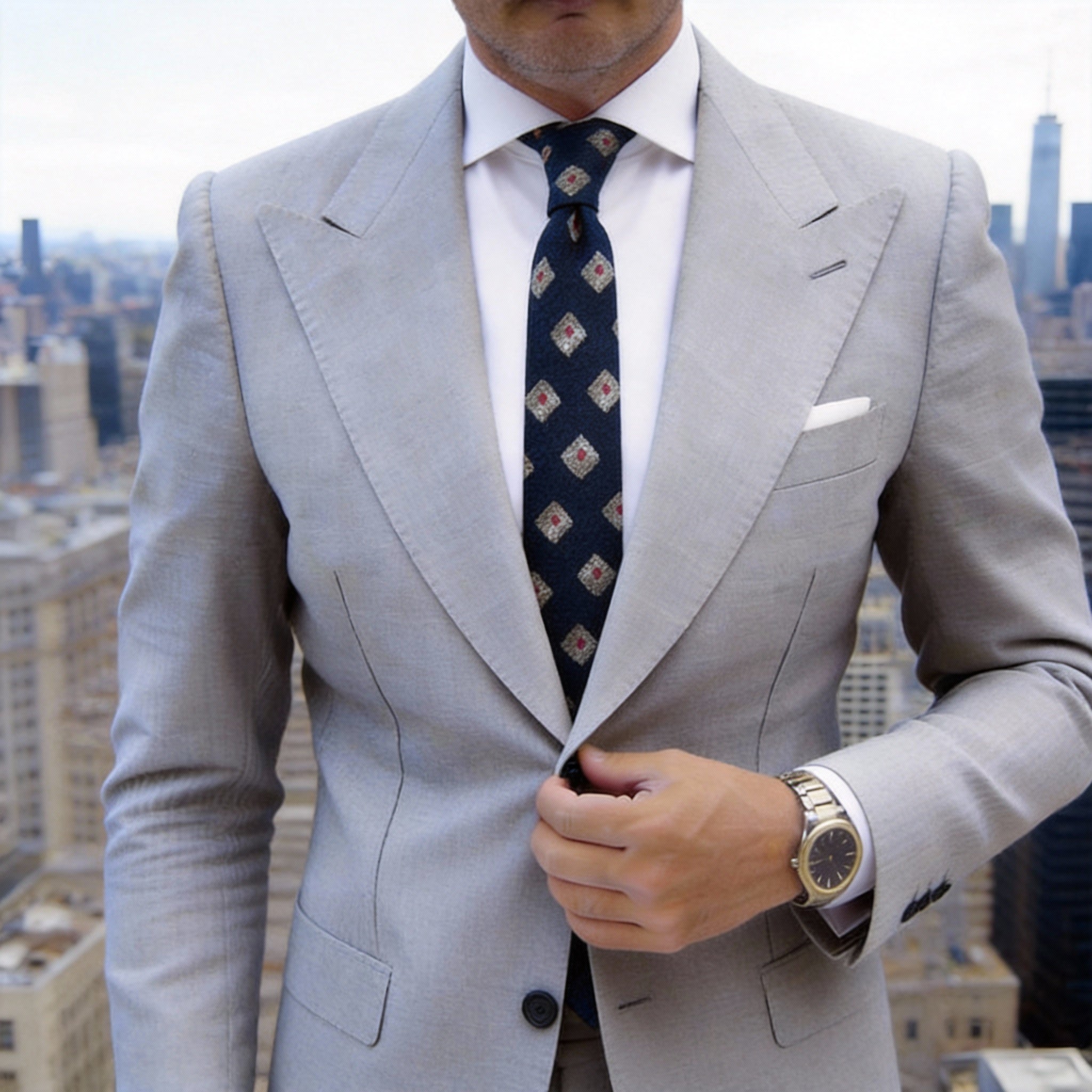 Dark Blue With Gray Square Necktie