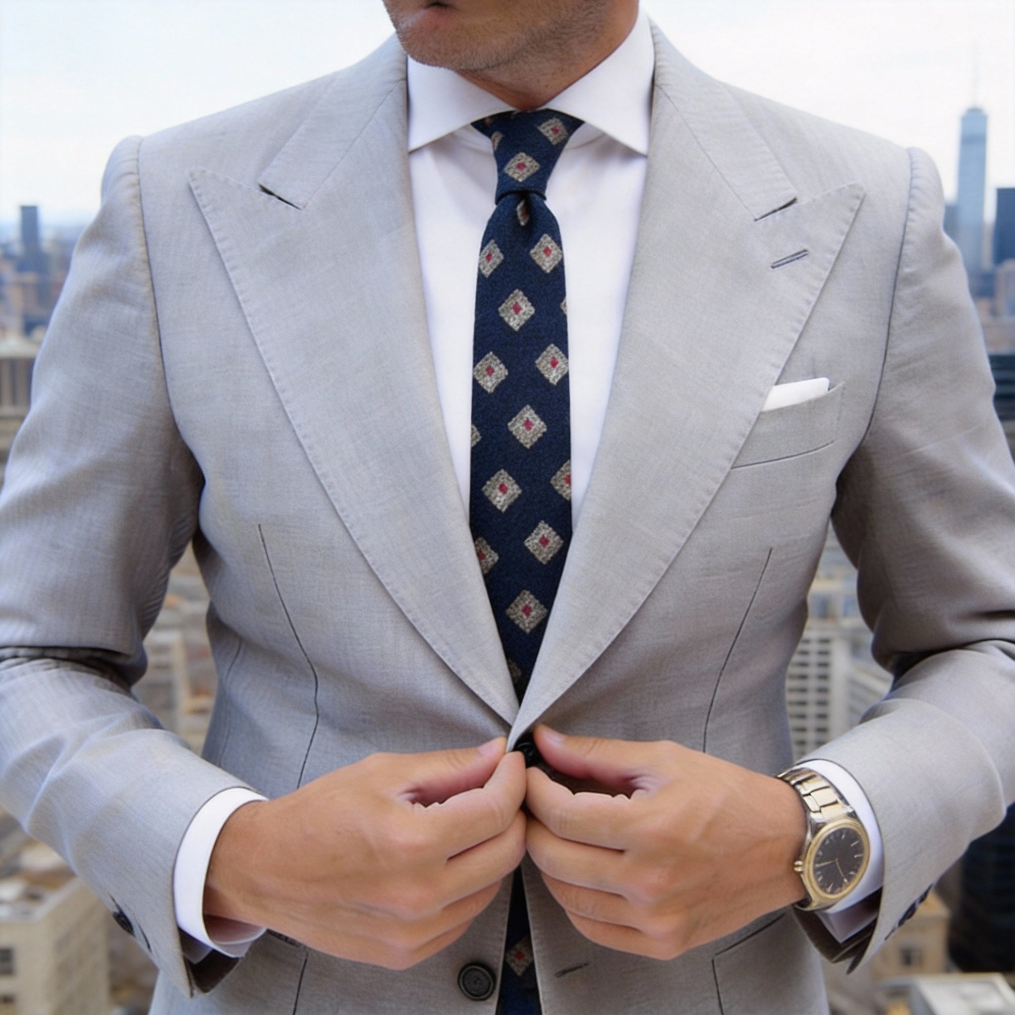 Dark Blue With Gray Square Necktie
