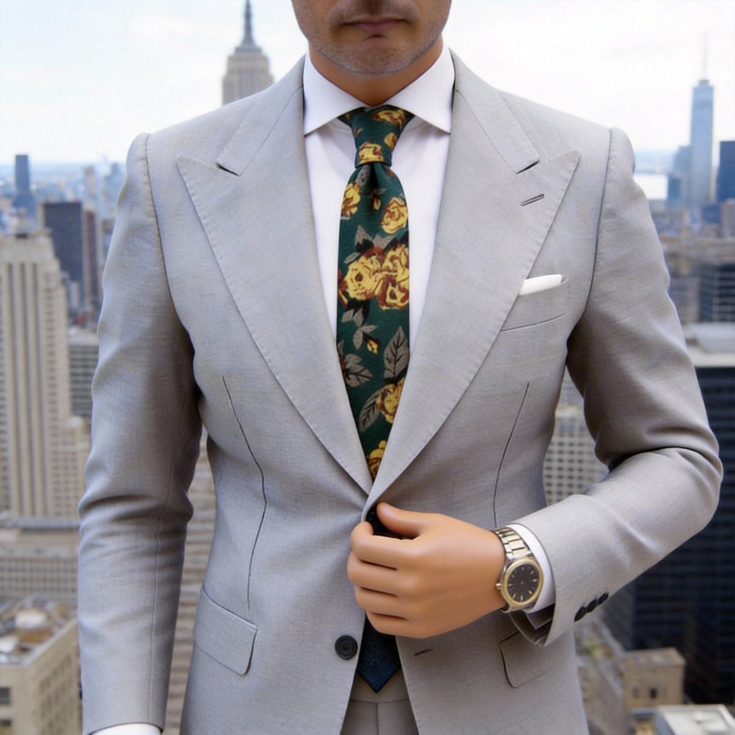 Dark Green with Yellow Floral Necktie