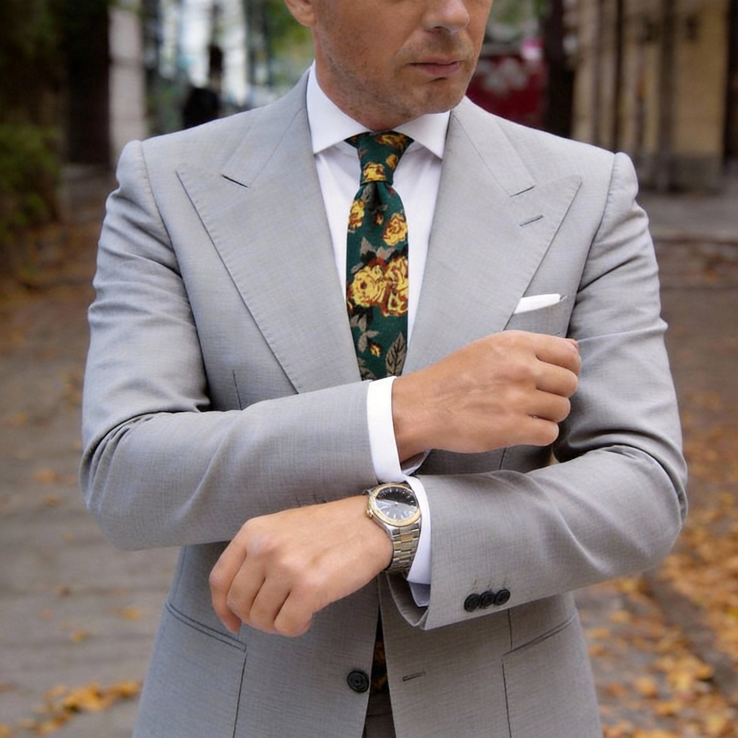 Dark Green with Yellow Floral Necktie