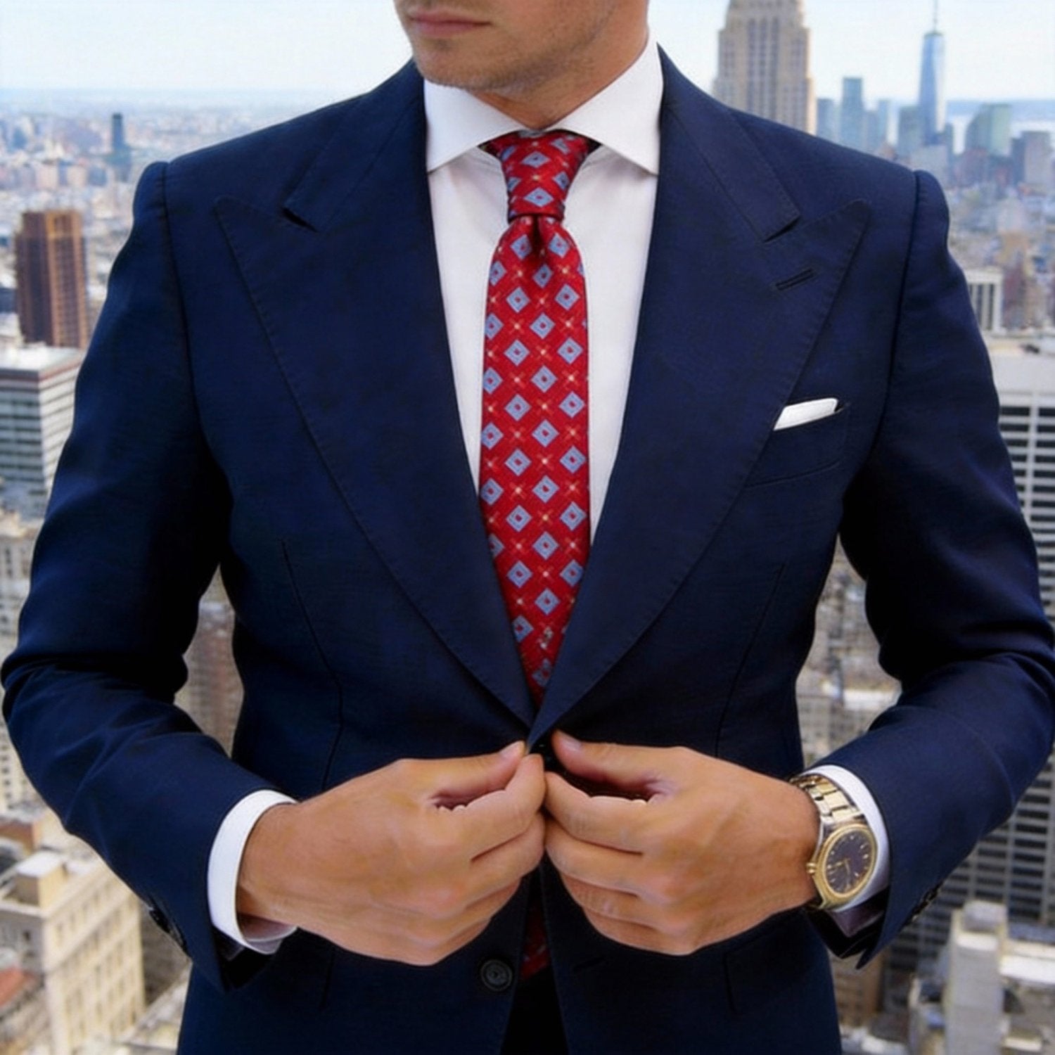 Red With Light Blue Squares Necktie