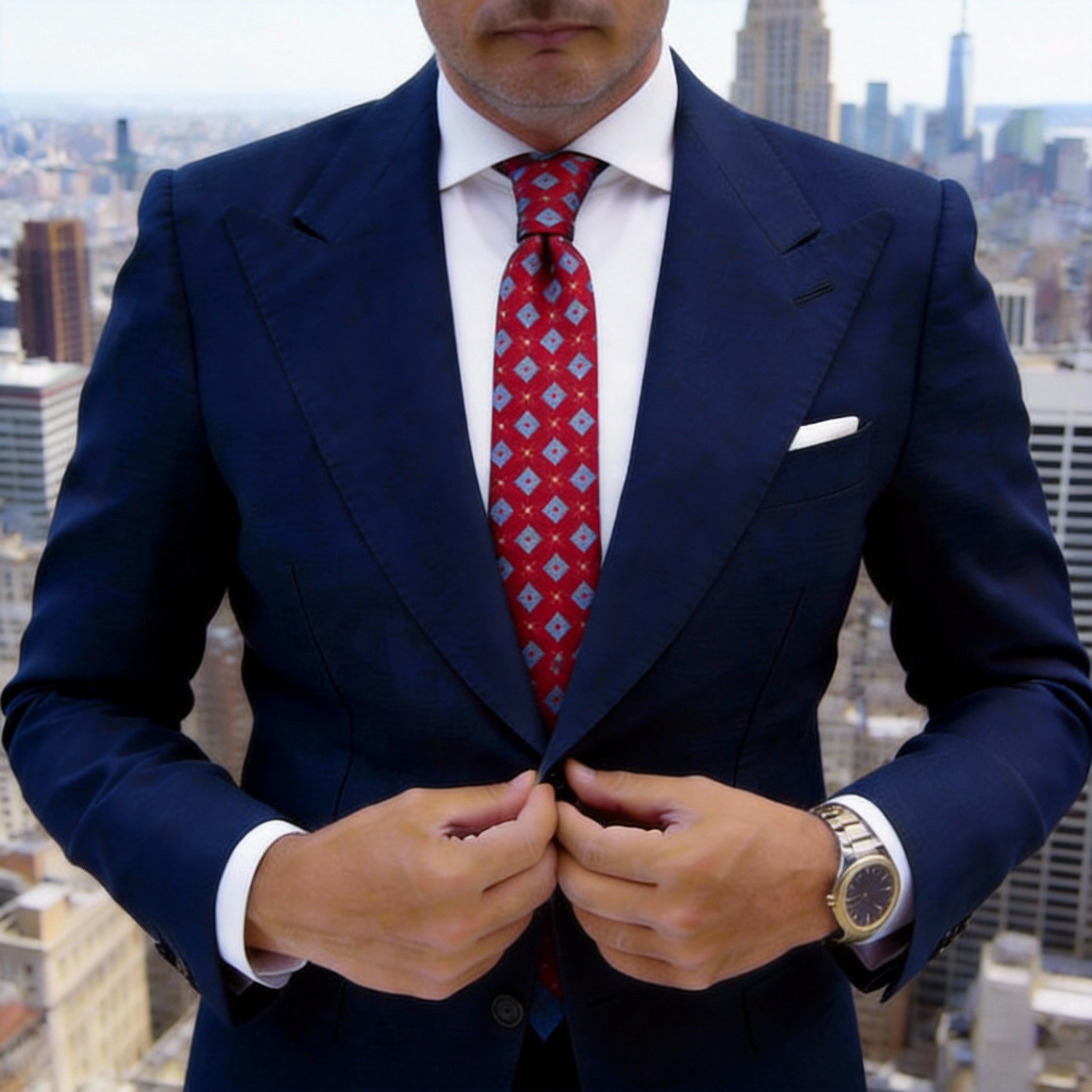 Red With Light Blue Squares Necktie