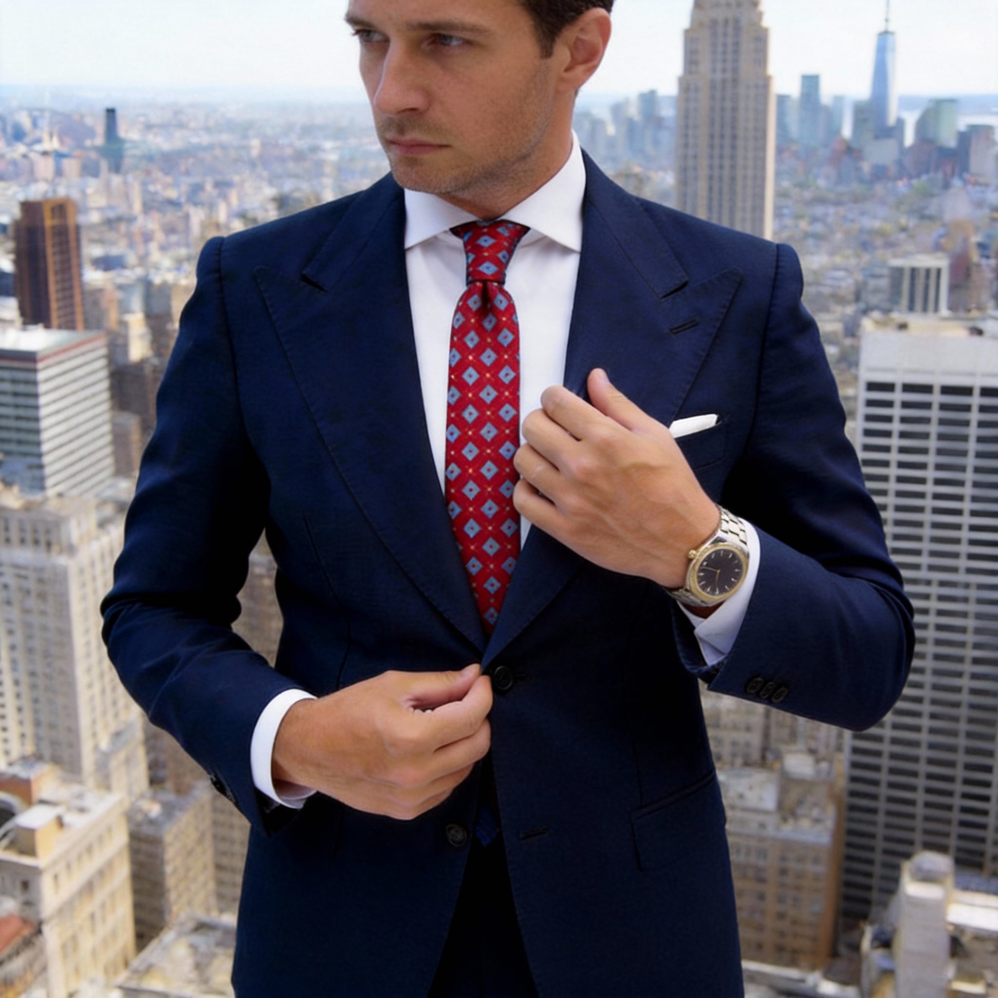 Red With Light Blue Squares Necktie