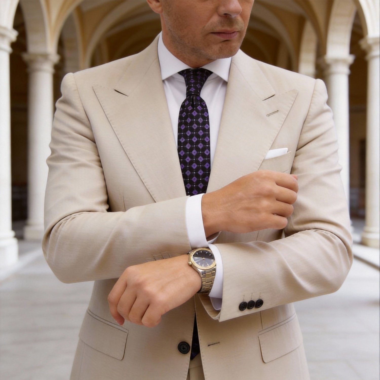 Black With Purple Checkered Necktie