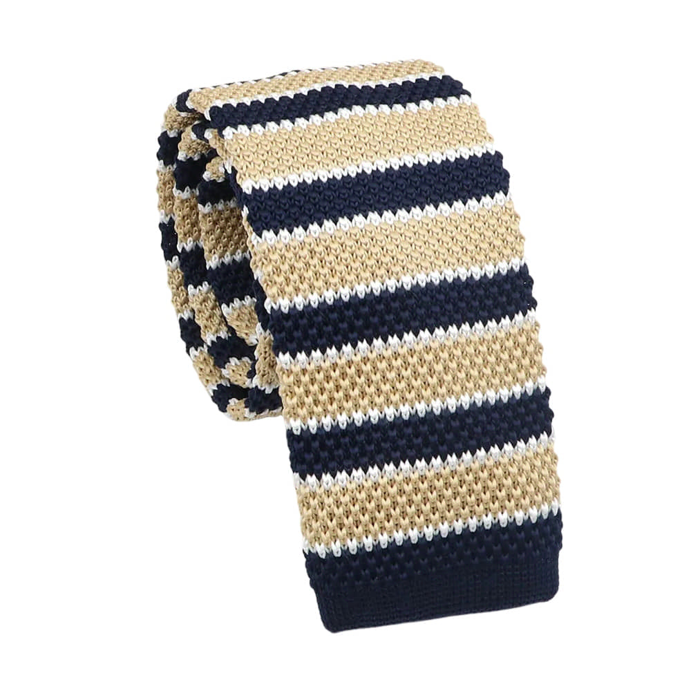 Tan Navy Blue Striped Necktie