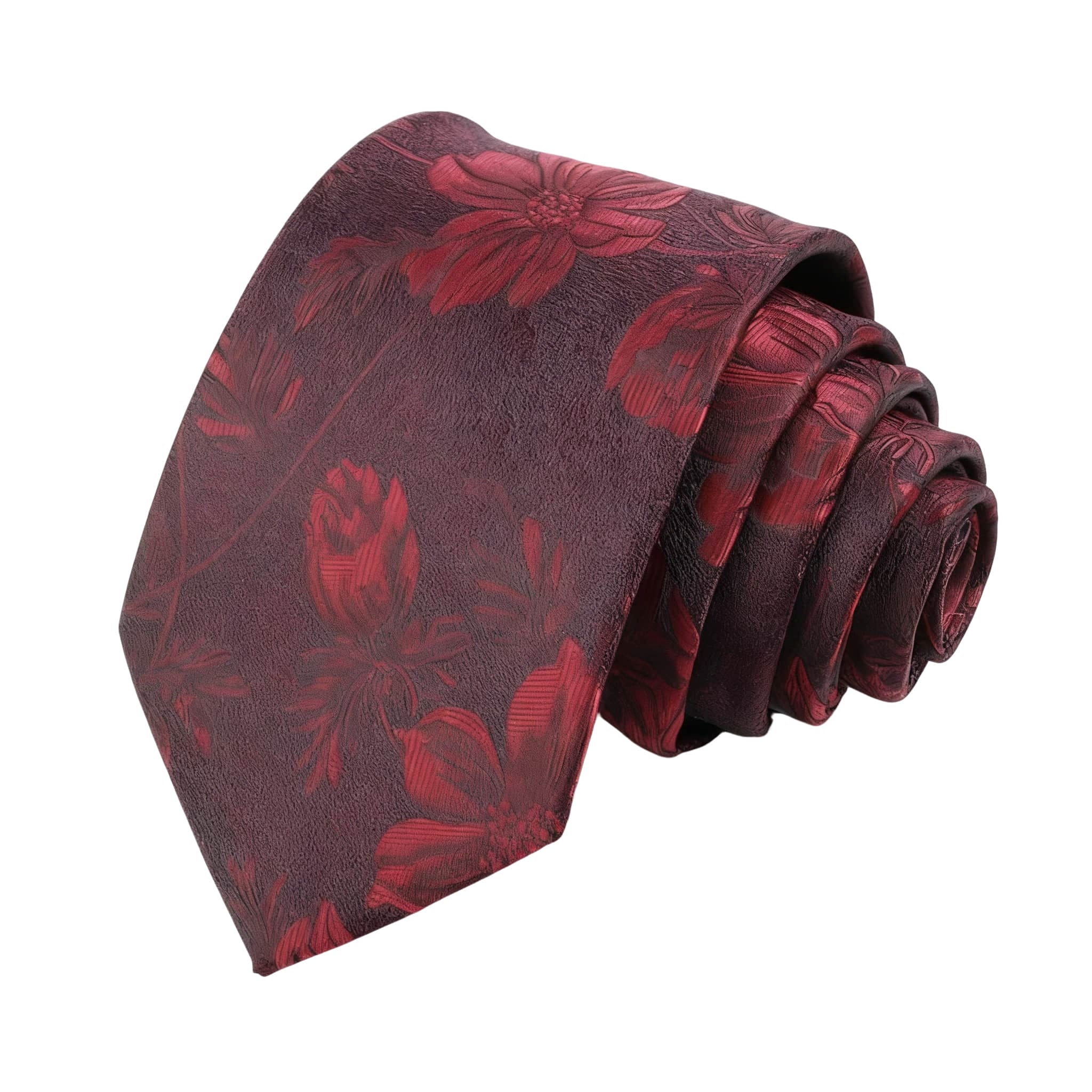Burgundy Red Floral Necktie
