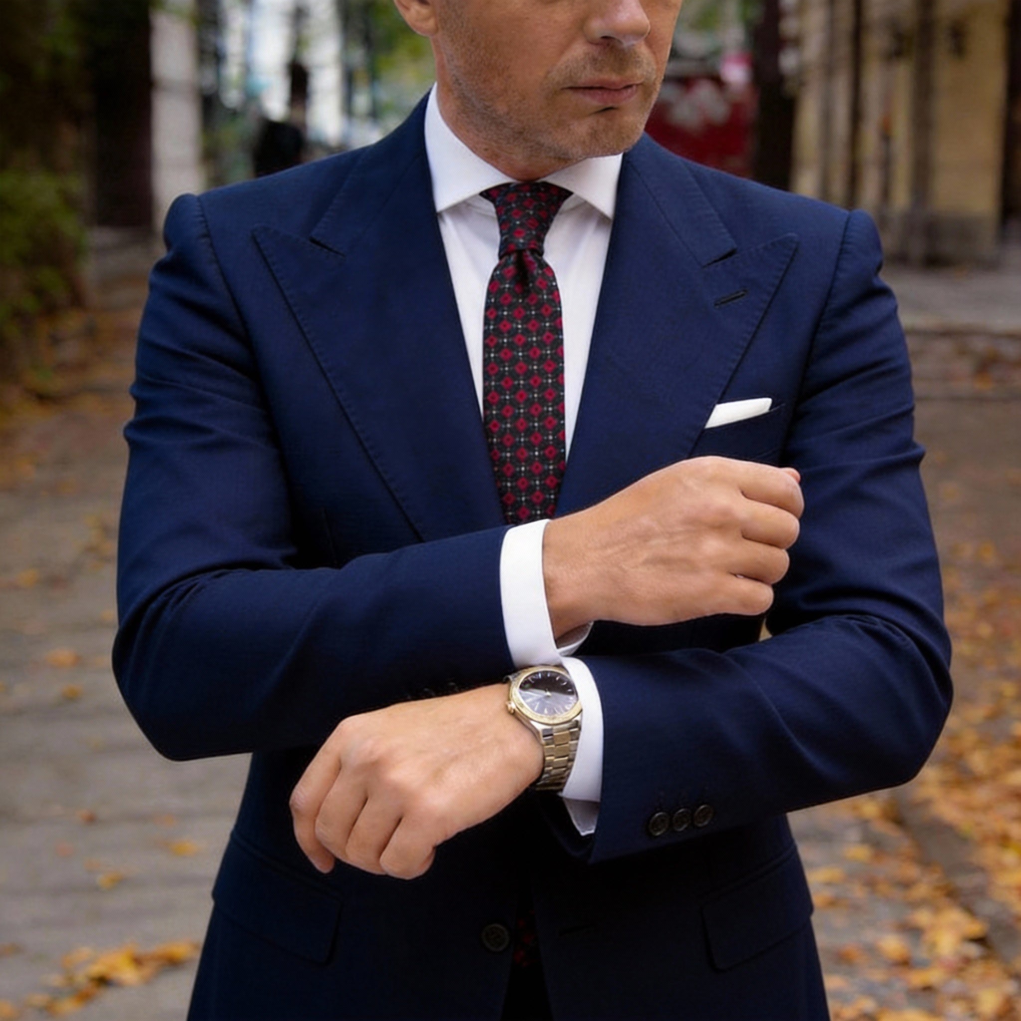 Black With Red Square Necktie