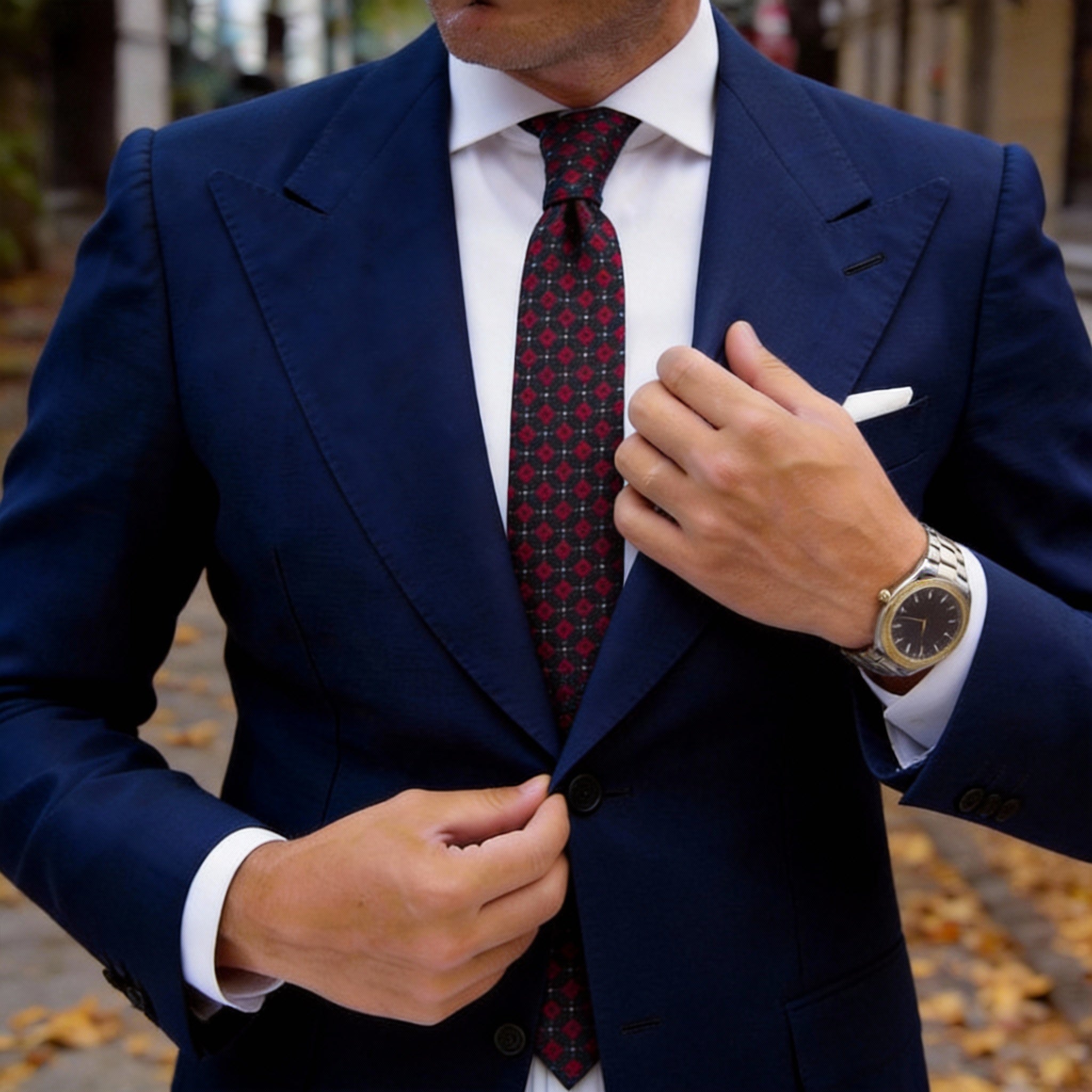 Black With Red Square Necktie