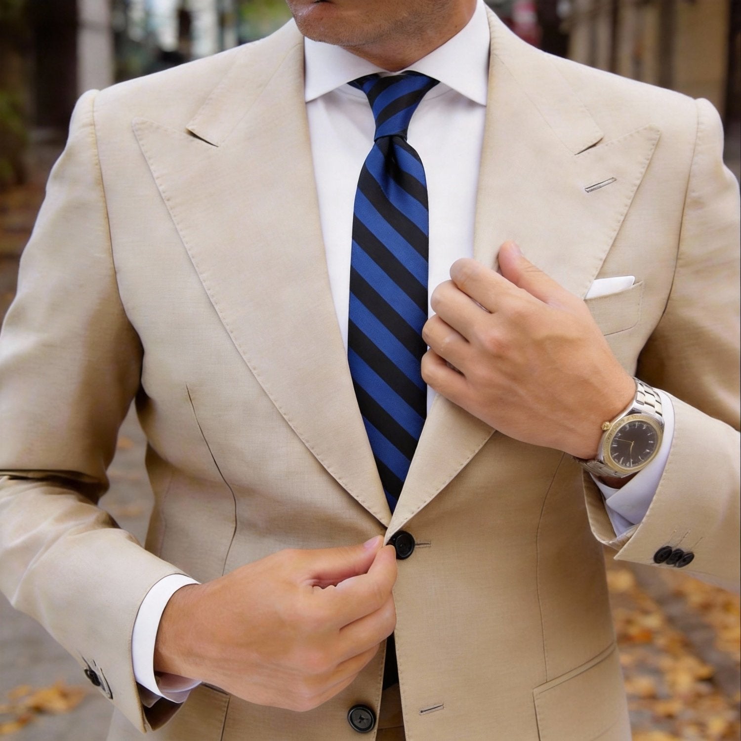 Blue With Black Diagonal Striped Necktie