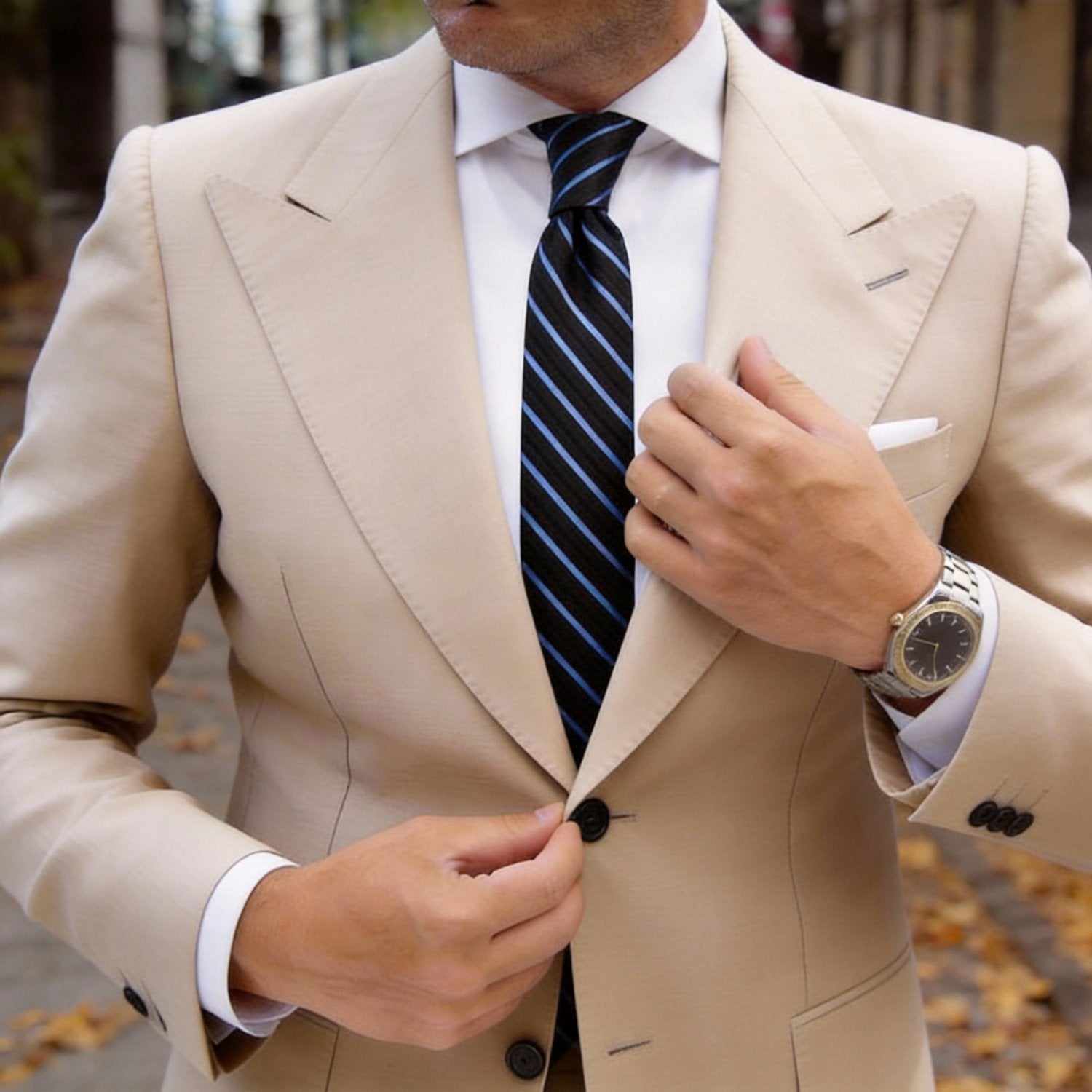 Black With Light Blue Stripes Necktie