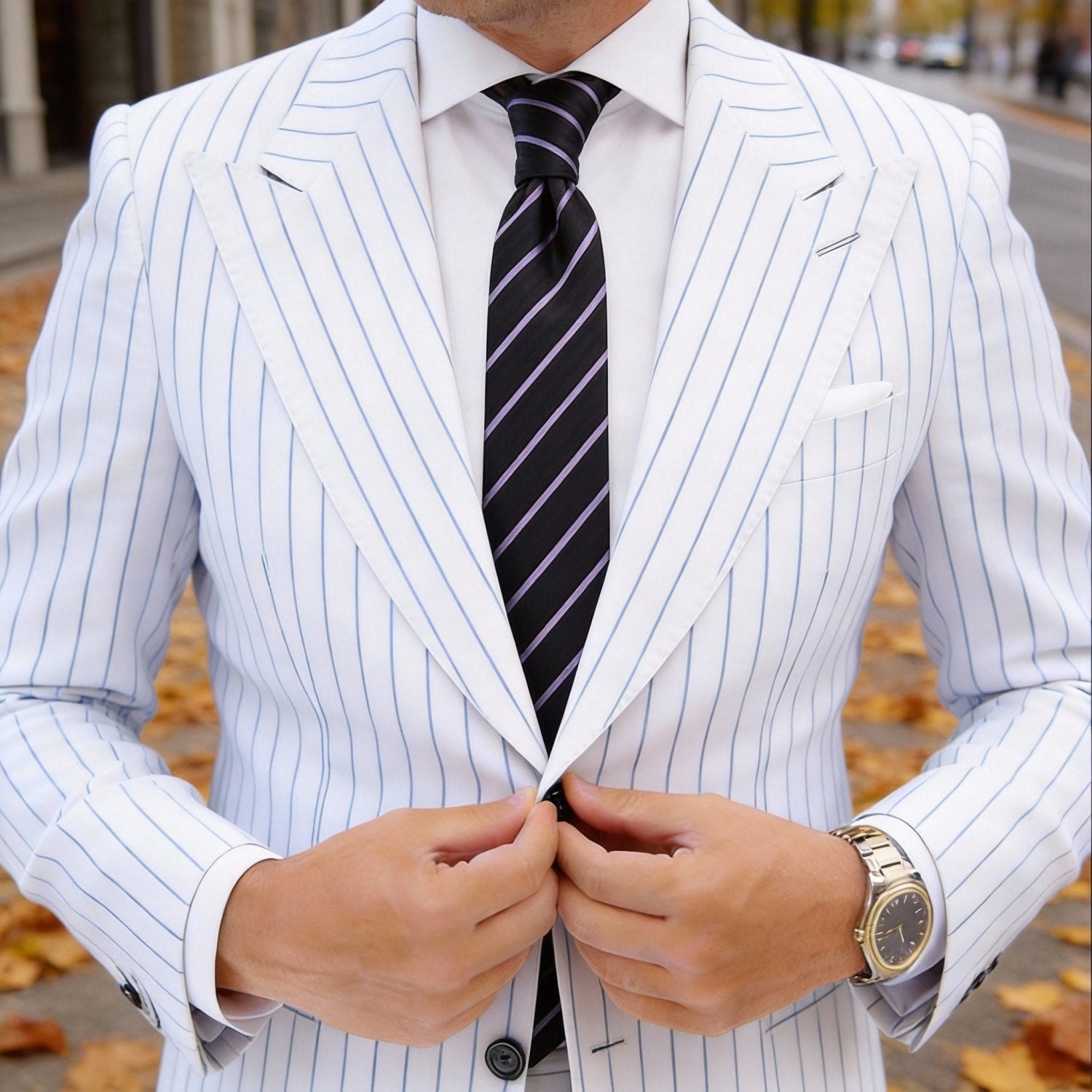 Black With Light Purple Diagonal Stripes Necktie