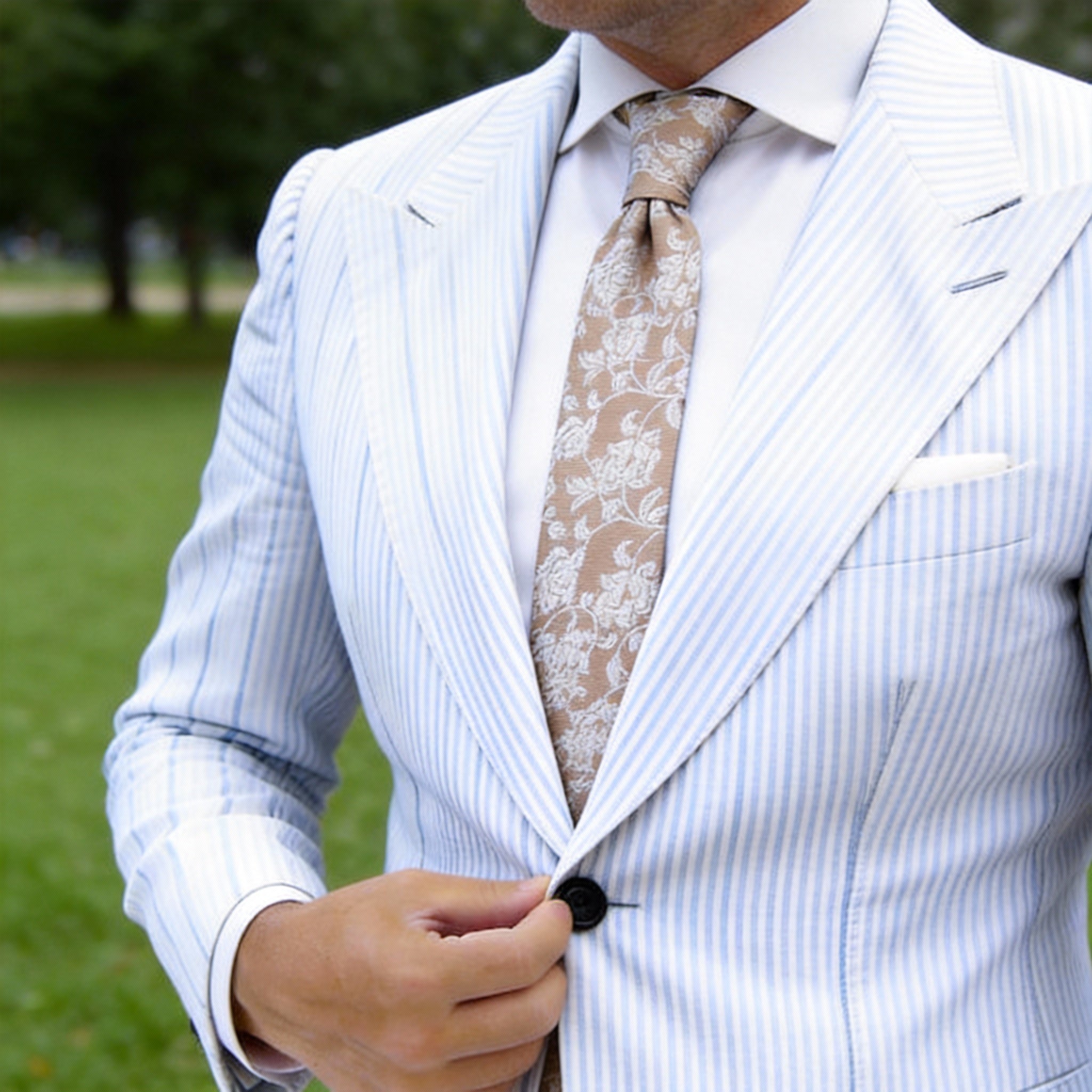 Tan With White Floral Necktie