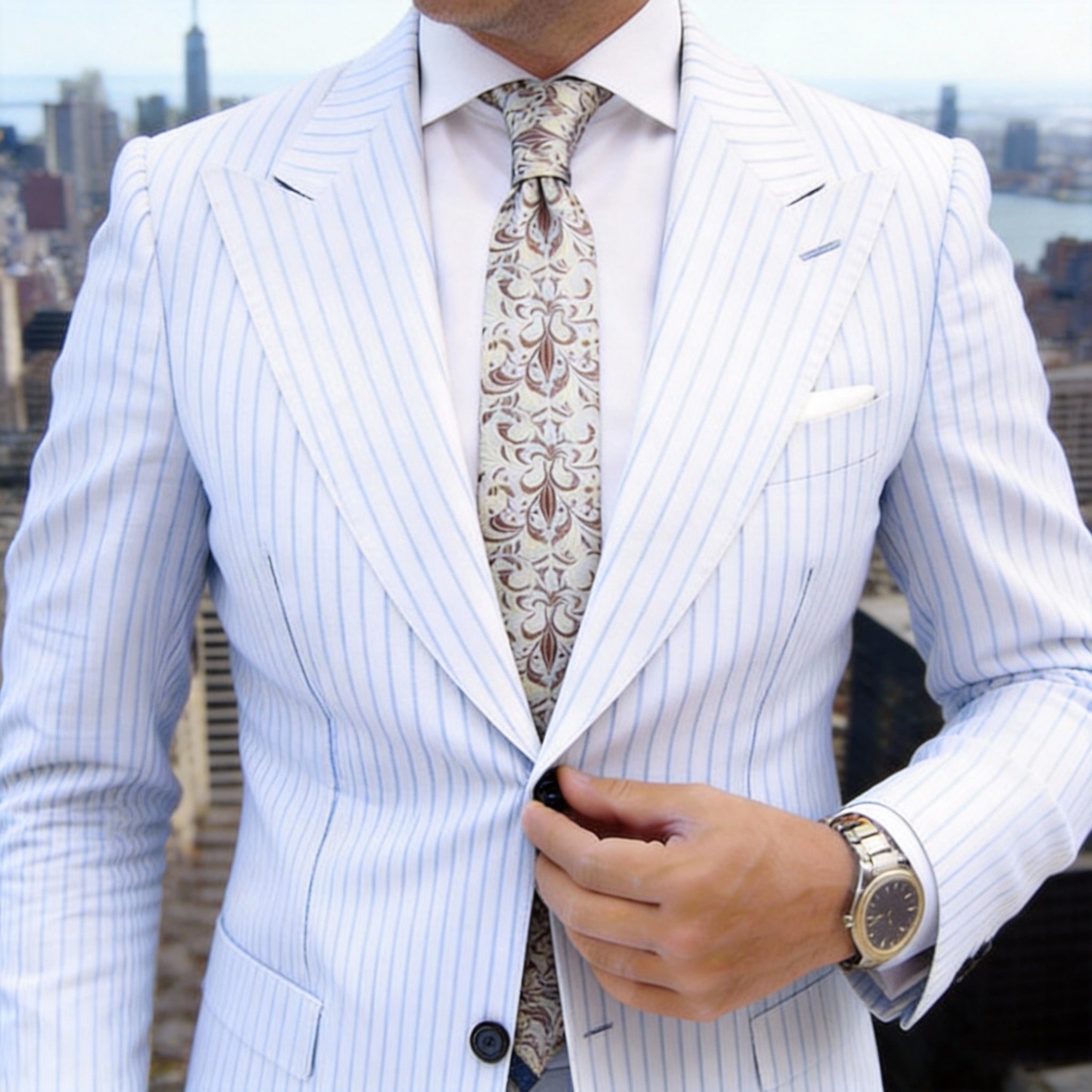 Cream With Brown Damask Necktie
