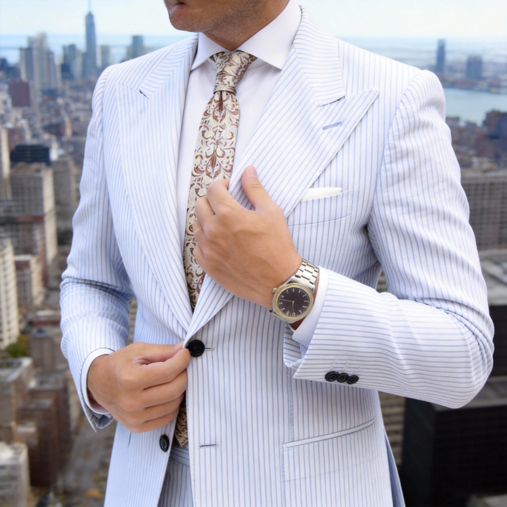 Cream With Brown Damask Necktie