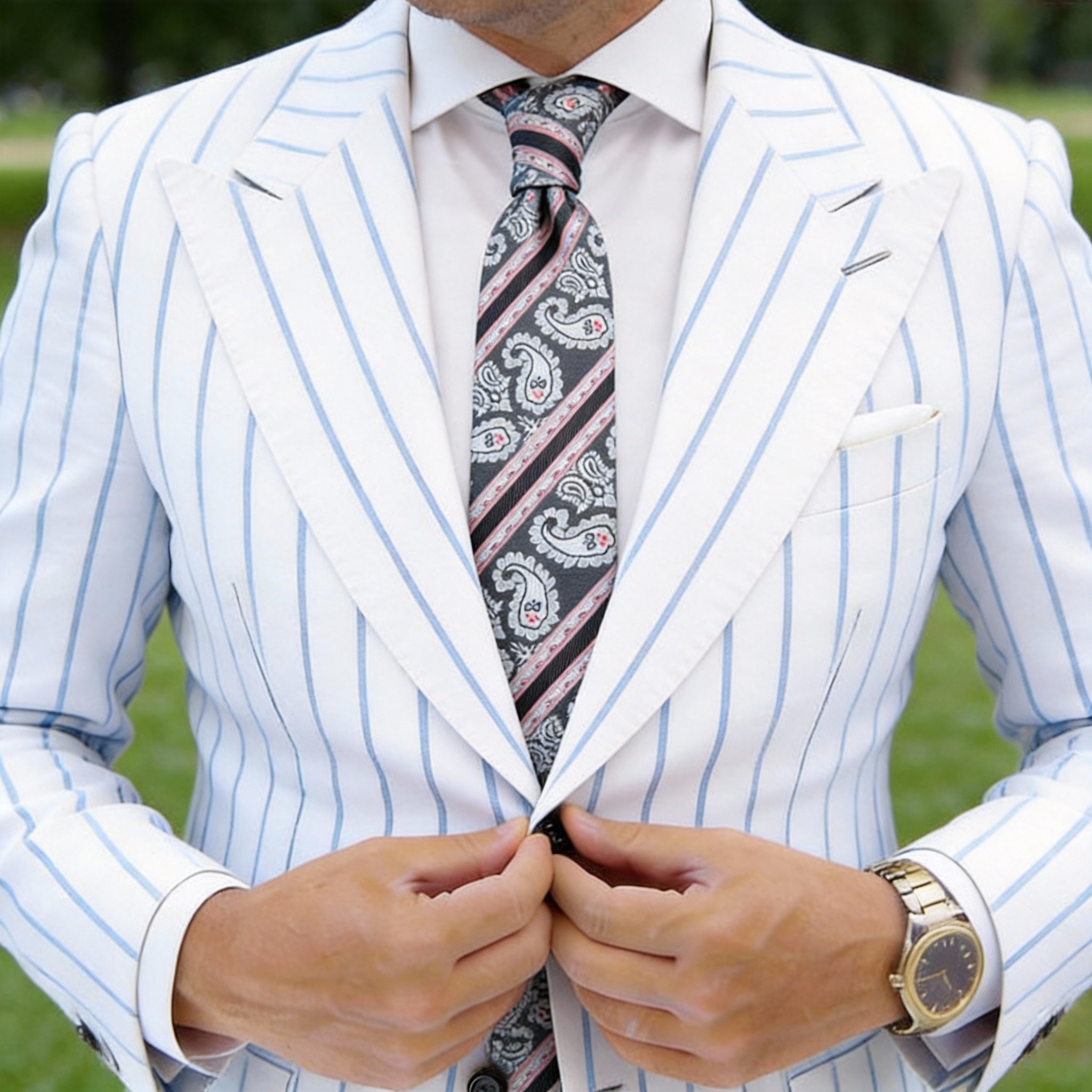 Gray With White Paisley Necktie
