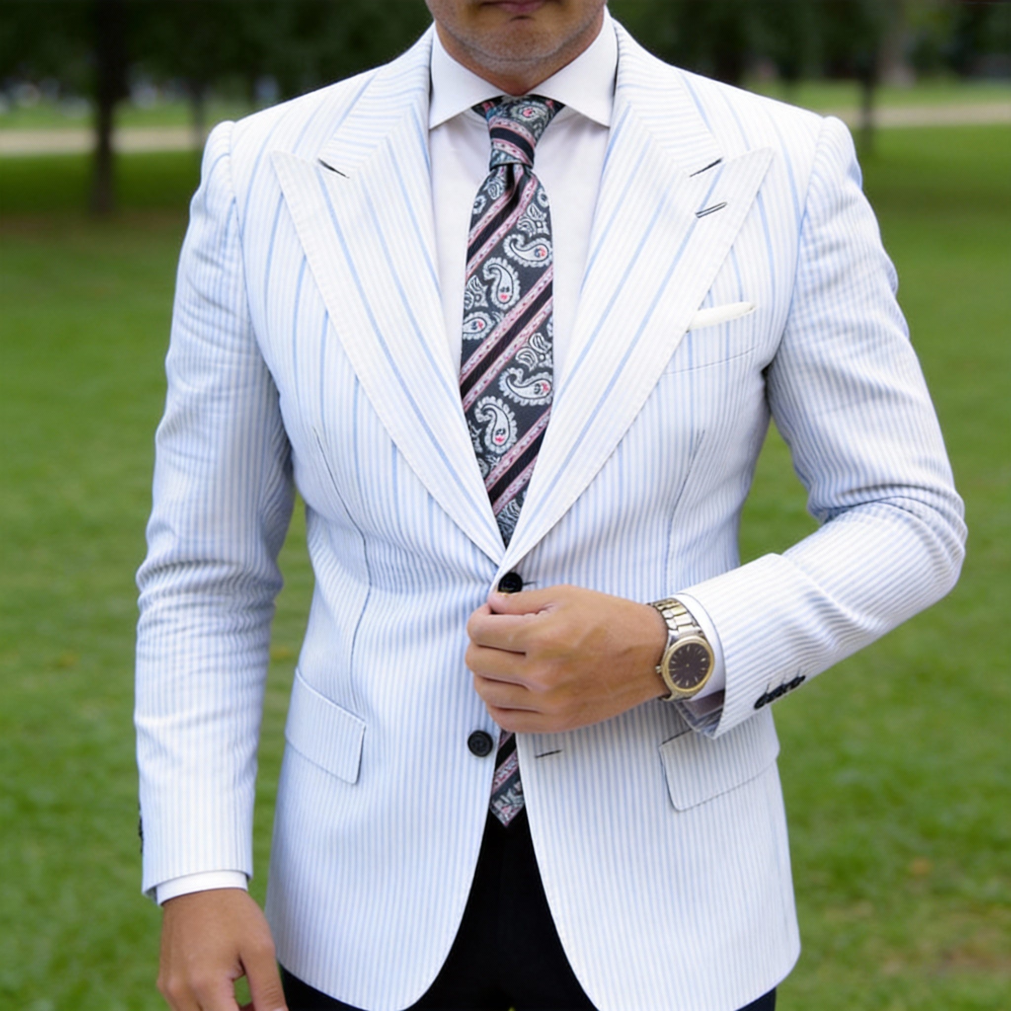 Gray With White Paisley Necktie