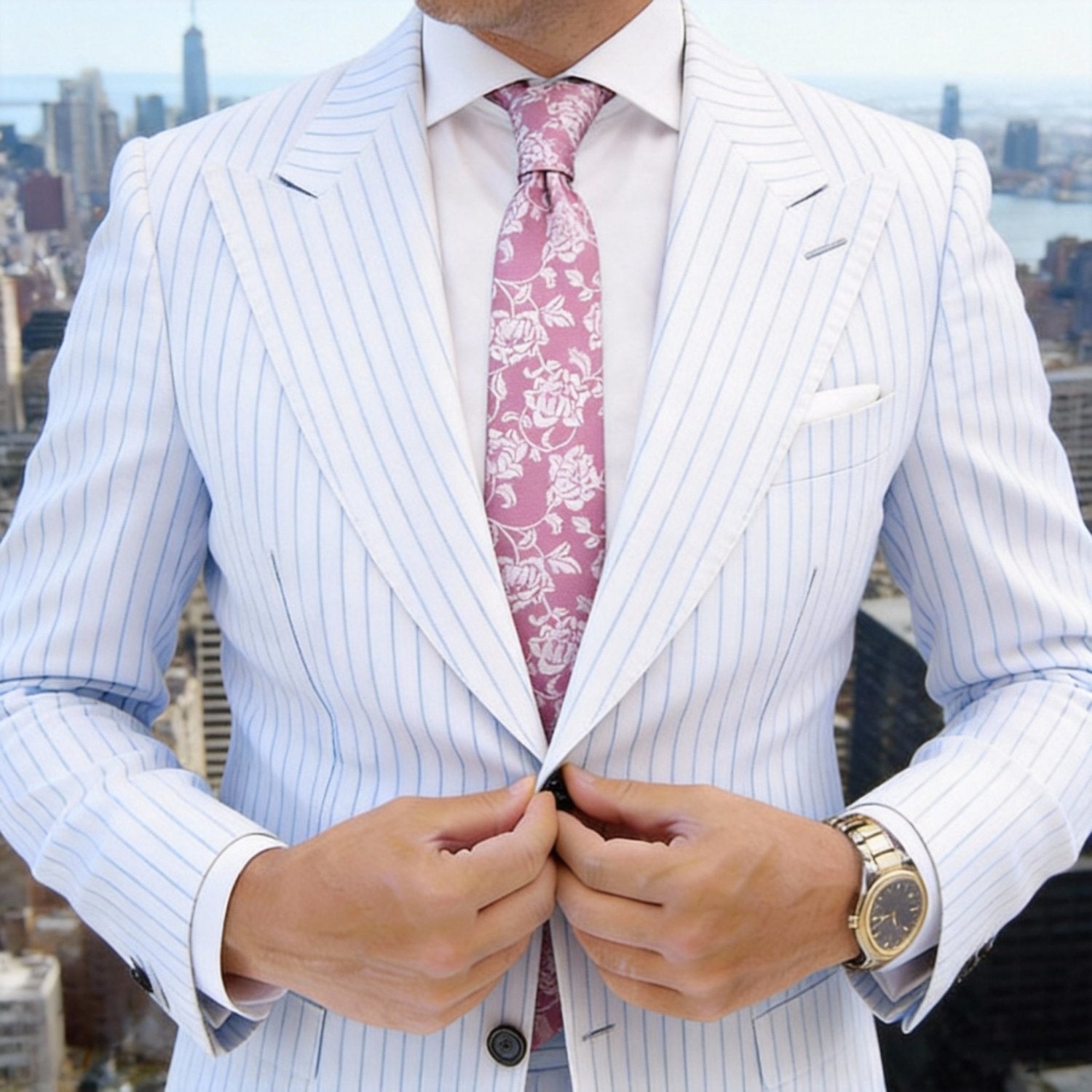 Pink With White Floral Necktie