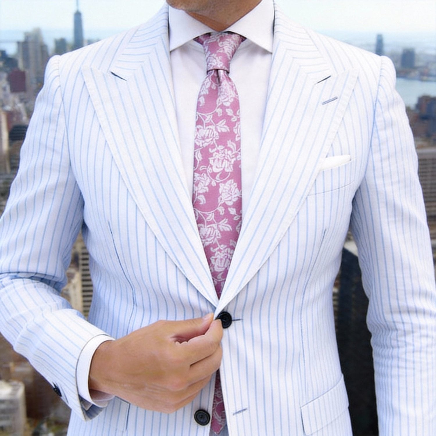Pink With White Floral Necktie