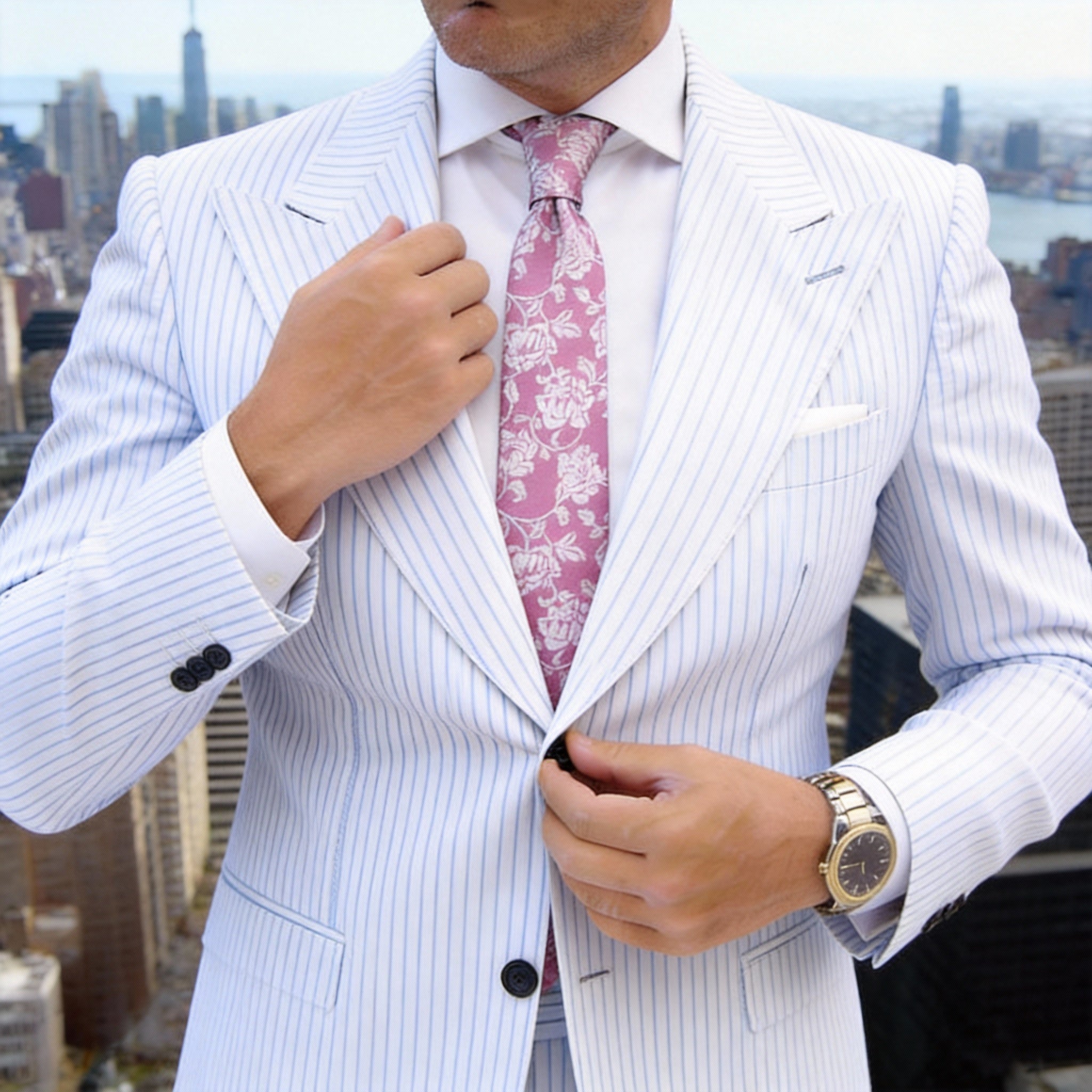 Pink With White Floral Necktie