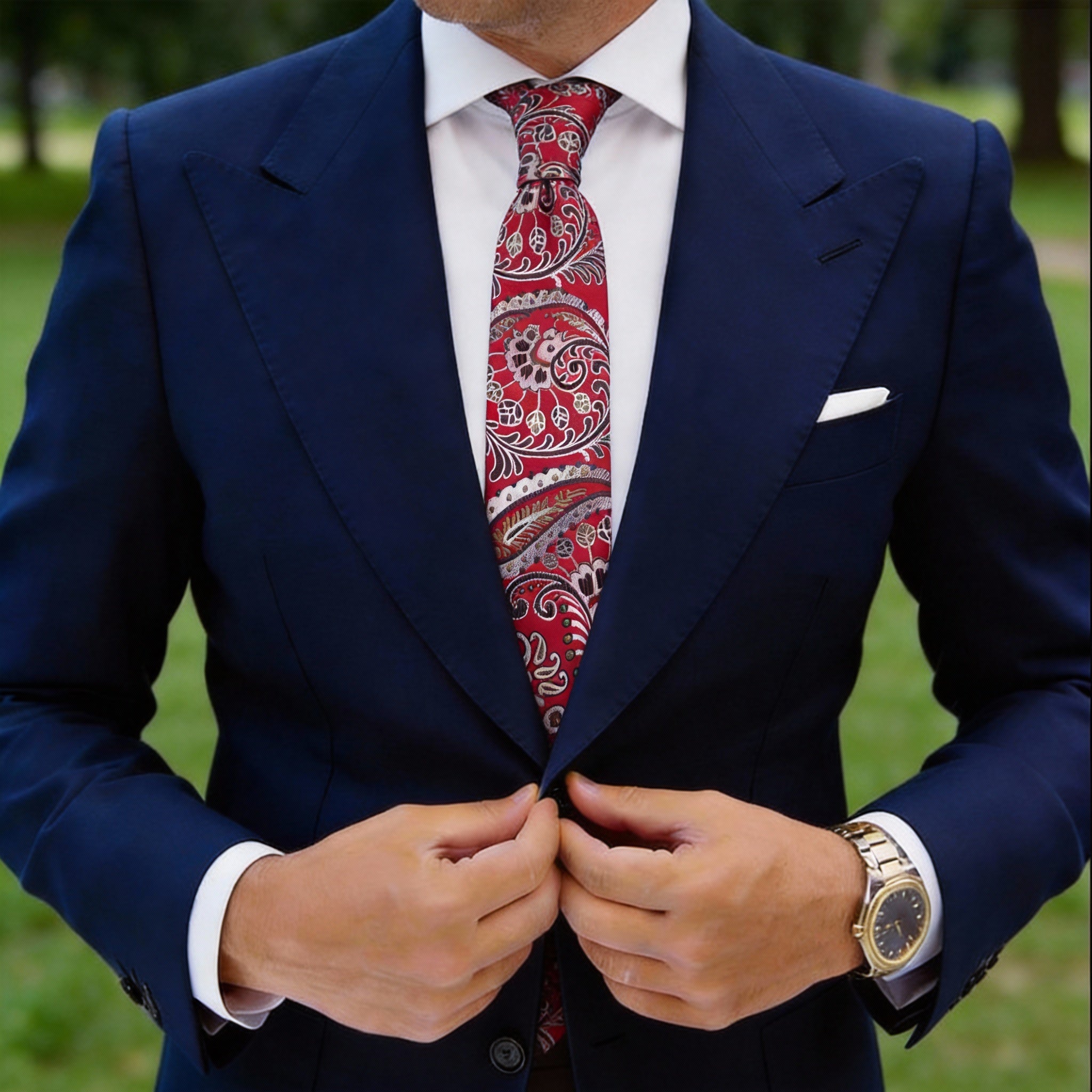 Red With White Paisley Necktie